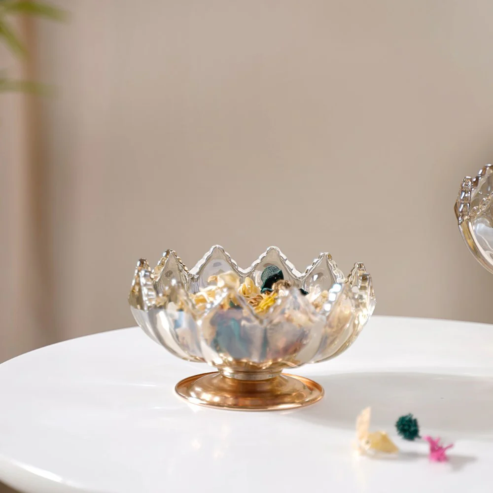 Crystal Glass Lotus Decorative Bowl With Stand Amber - Image 6