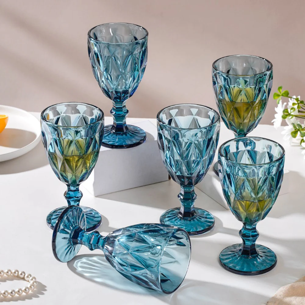Crystal Red Wine Glass Blue Set Of 6 300 ml - Image 4