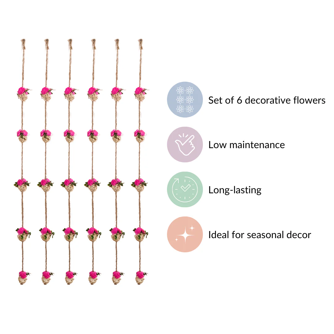 Dainty Dried Flower Wall Hanging Sustainable Set Of 6 Pink - Image 6