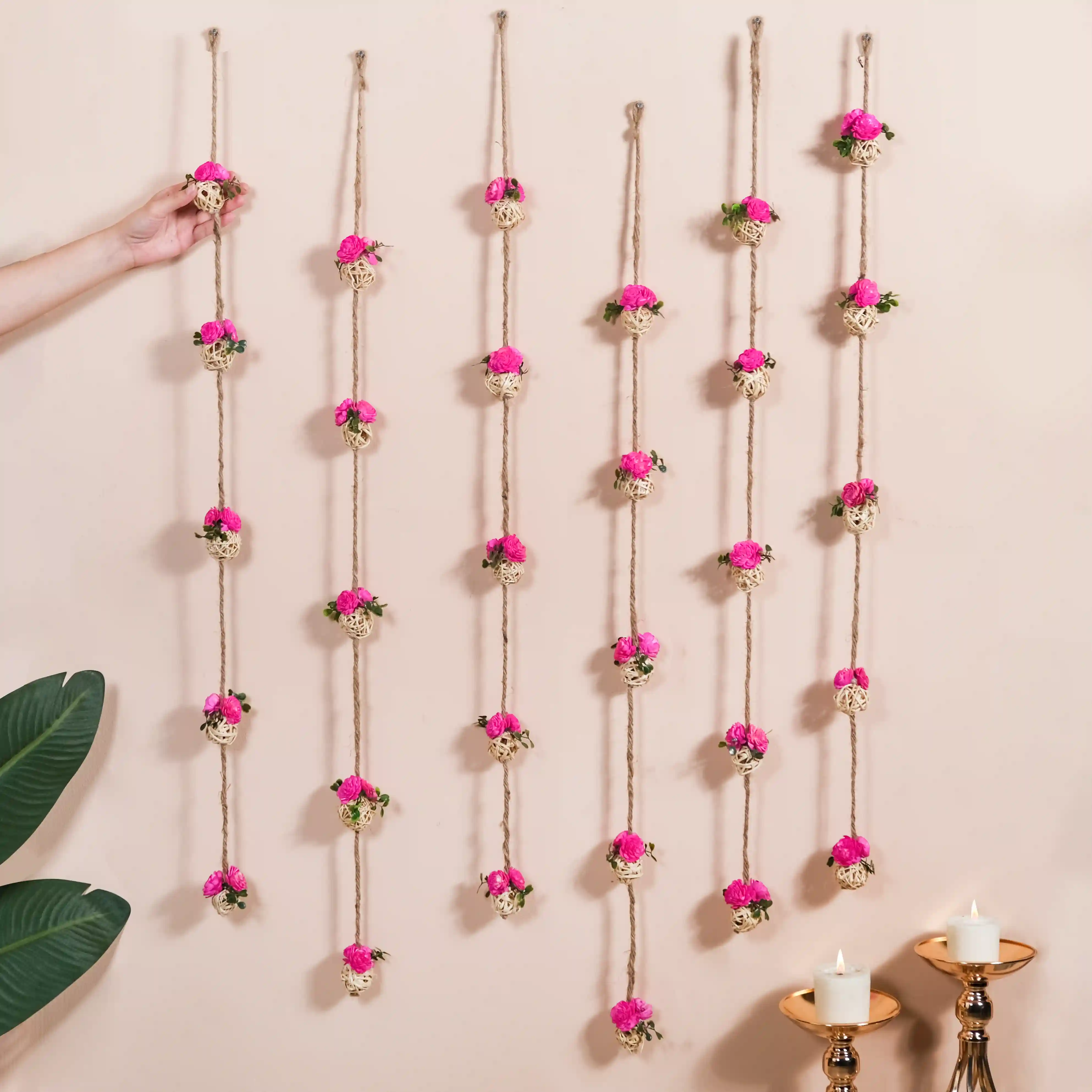 Dainty Dried Flower Wall Hanging Sustainable Set Of 6 Pink - Image 9