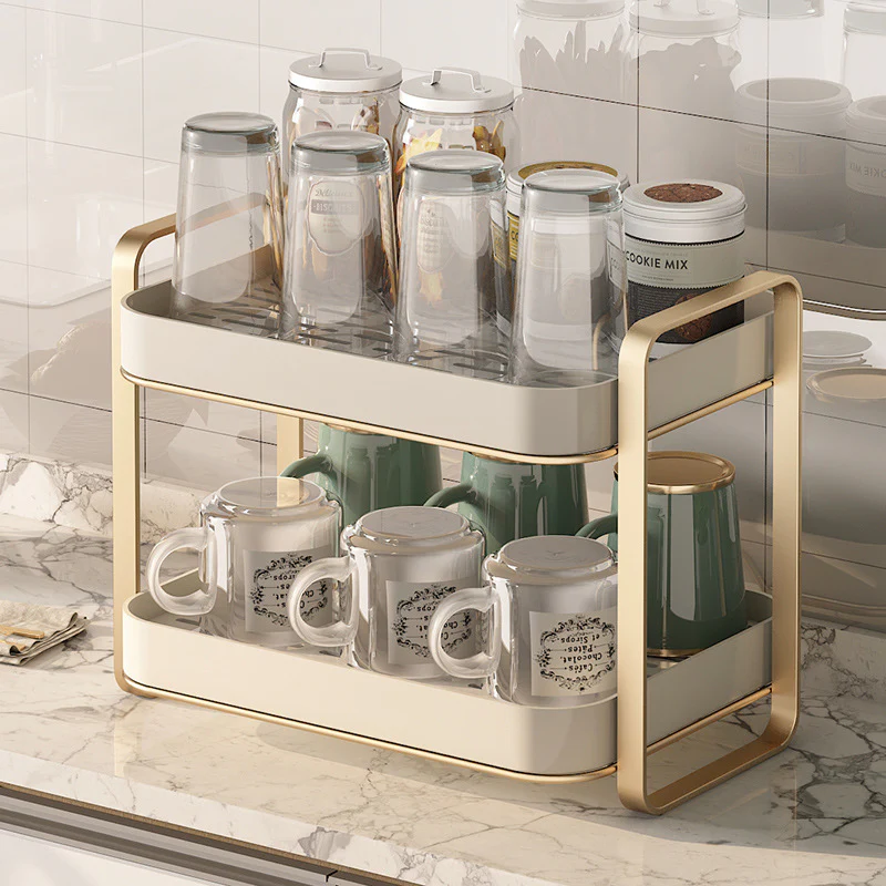 Double Decker Organiser Rack White Gold - Image 17