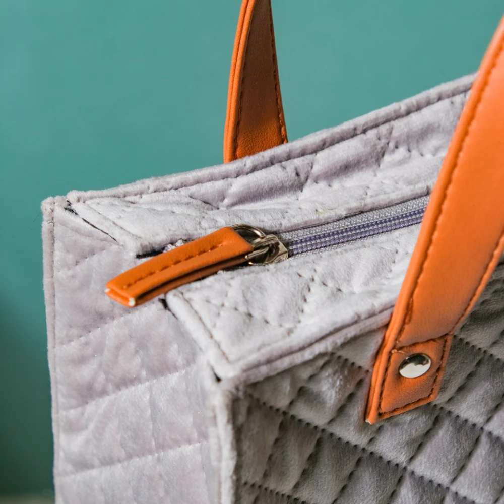 Luxe Velvet Lunch Bag Grey And Brown - Image 10
