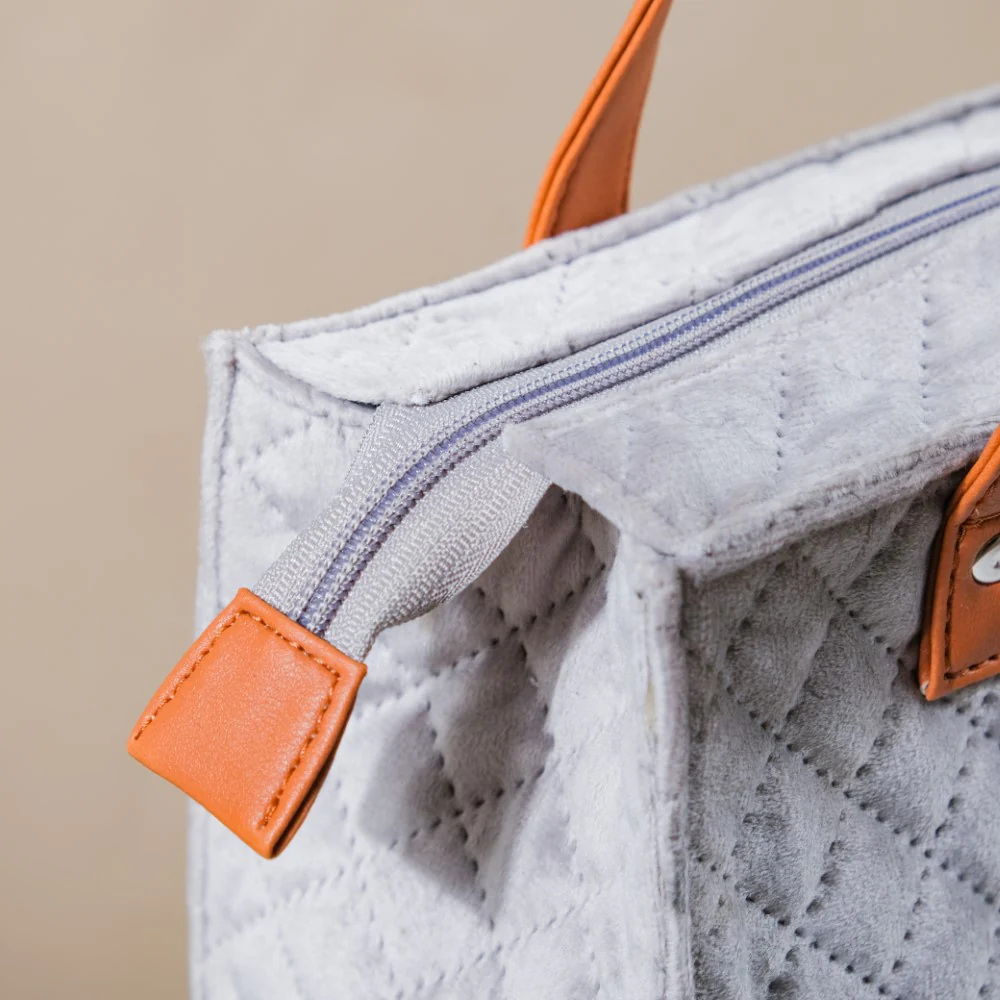 Luxe Velvet Lunch Bag Grey And Pink - Image 12