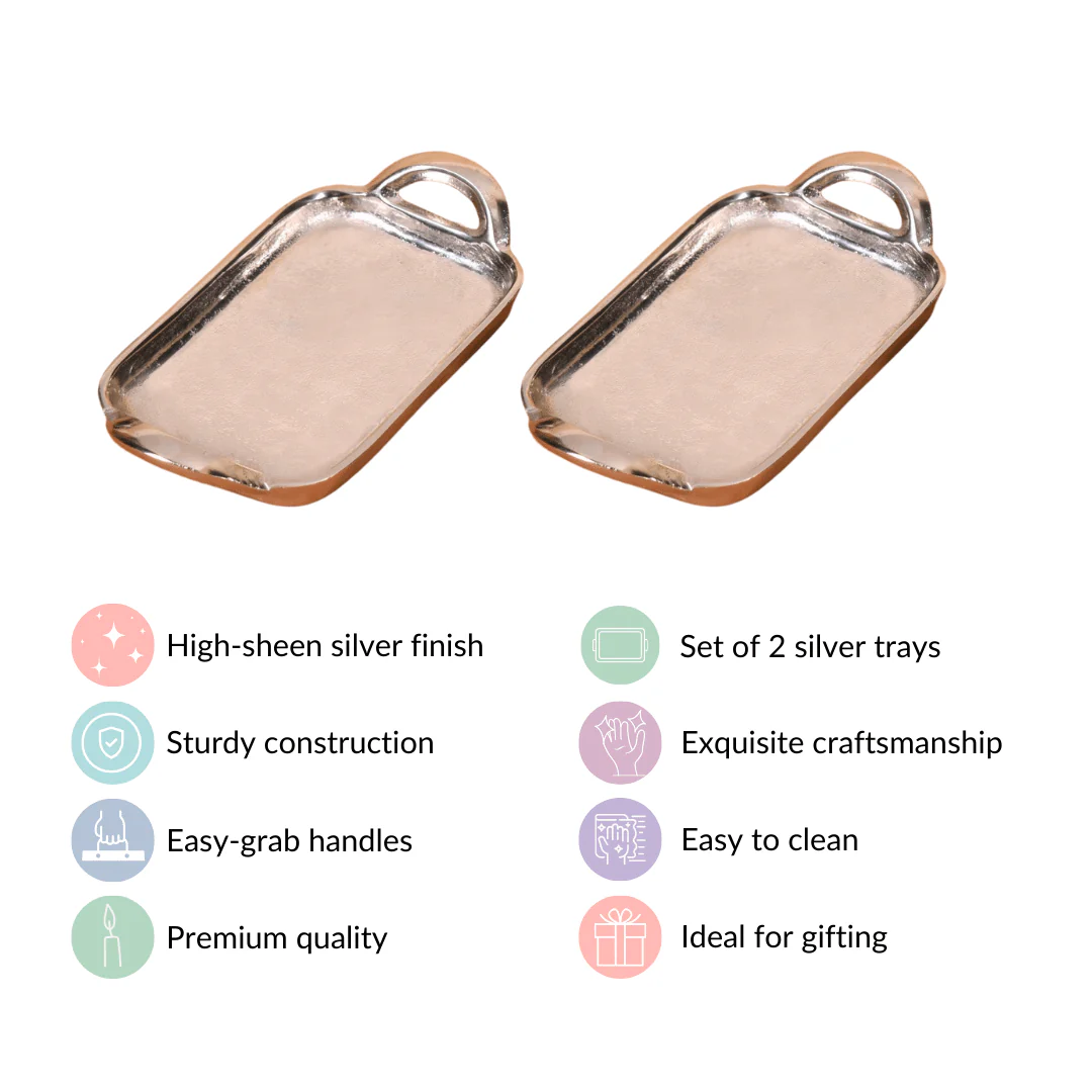 Set Of 2 Silver Tray With Handles Single Serve - Image 5
