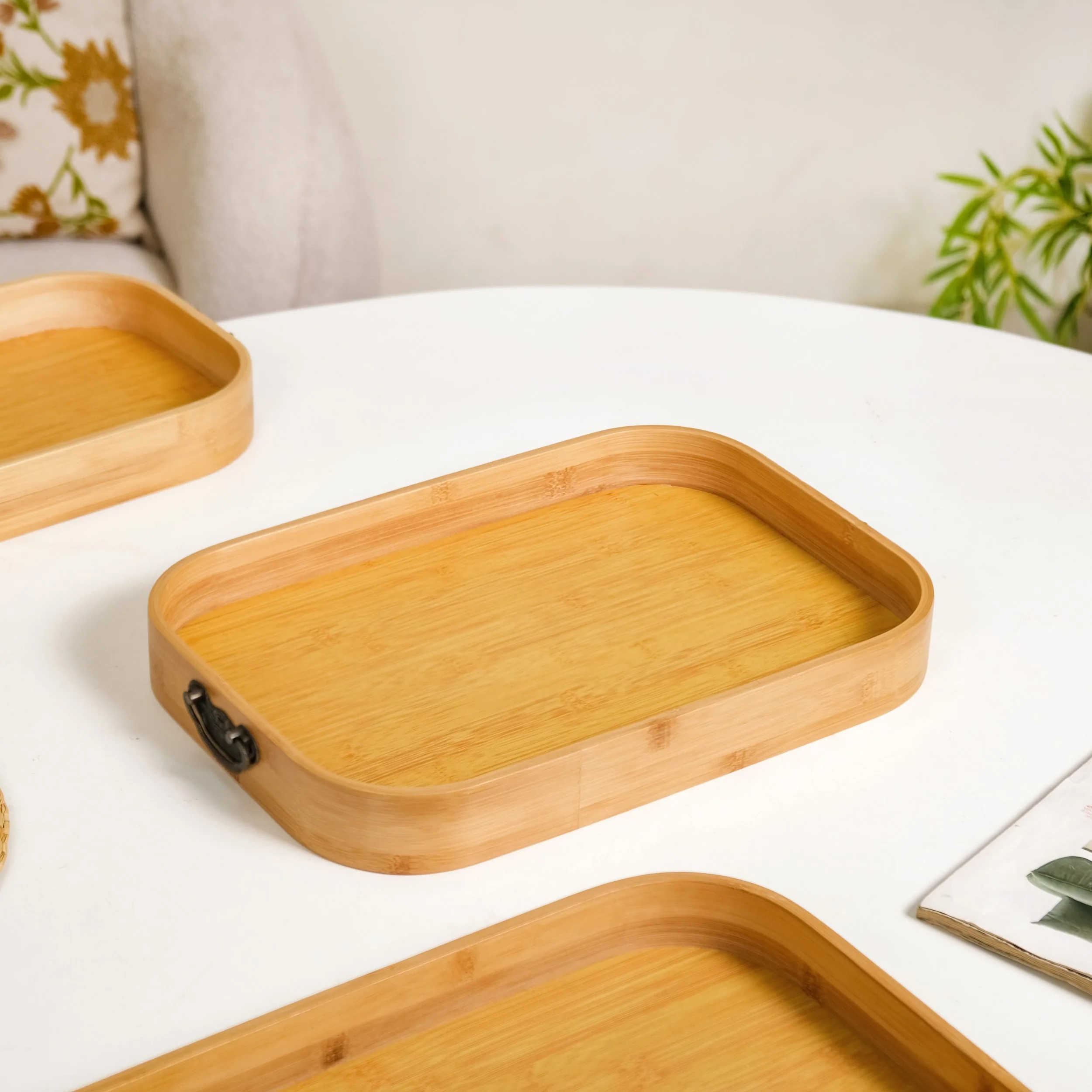 Set Of 3 Bamboo Wood Serving Trays With Handles - Image 7