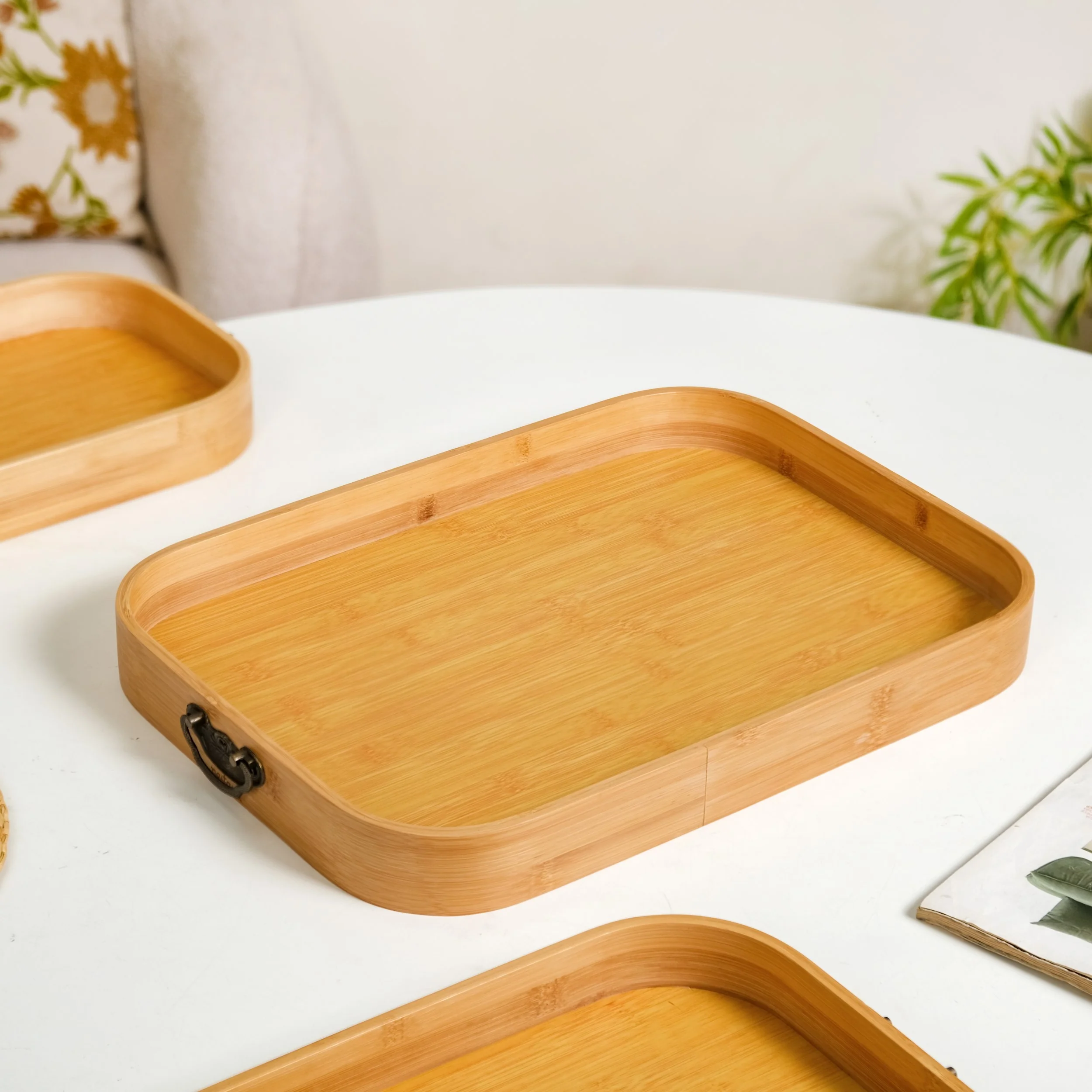 Set Of 3 Bamboo Wood Serving Trays With Handles - Image 9