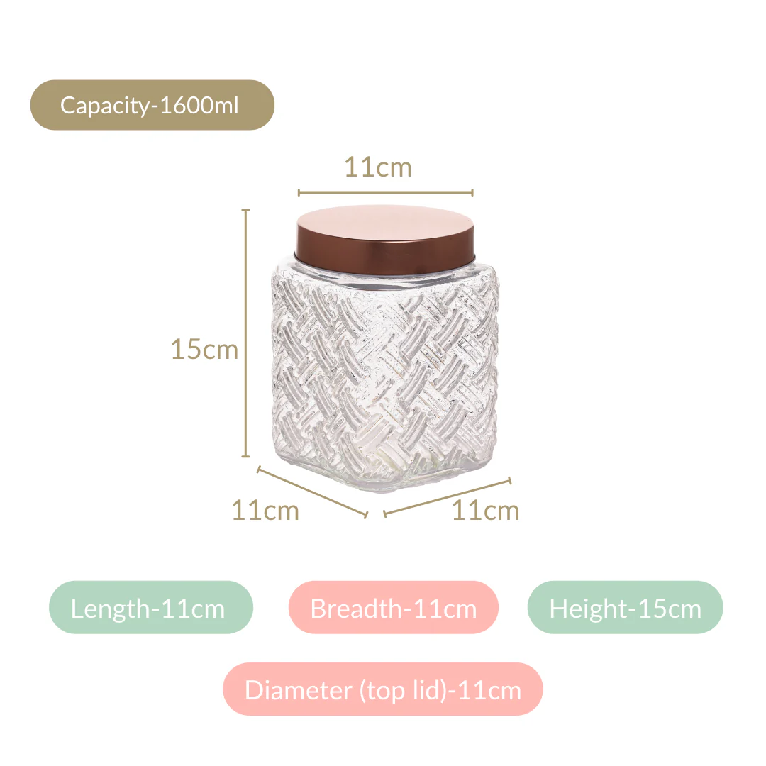 Set Of 4 Textured Glass Jars With Basket Weave 1600ml - Image 5