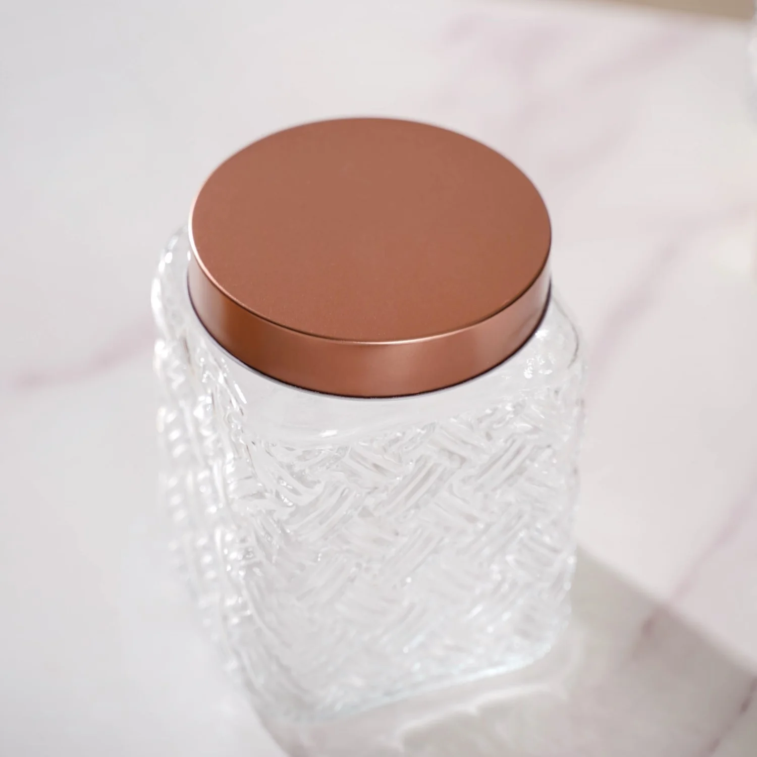 Set Of 4 Textured Glass Jars With Basket Weave 1600ml - Image 9