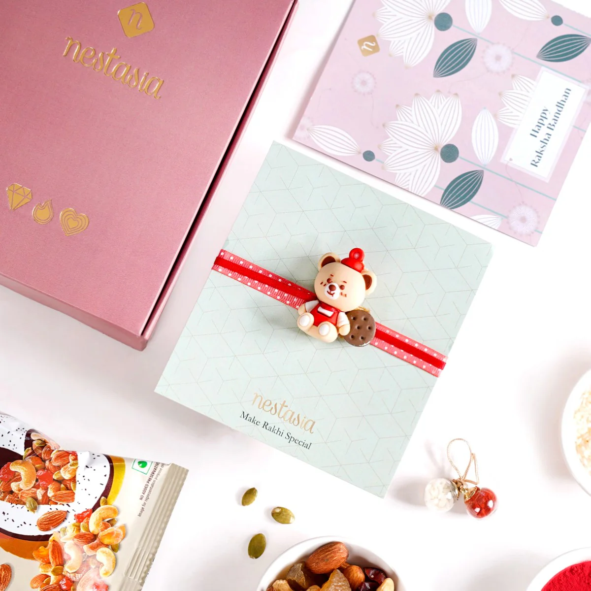 Teddy Bear Kids Rakhi Gift Hamper Set Of 3 With Box And Card - Image 3