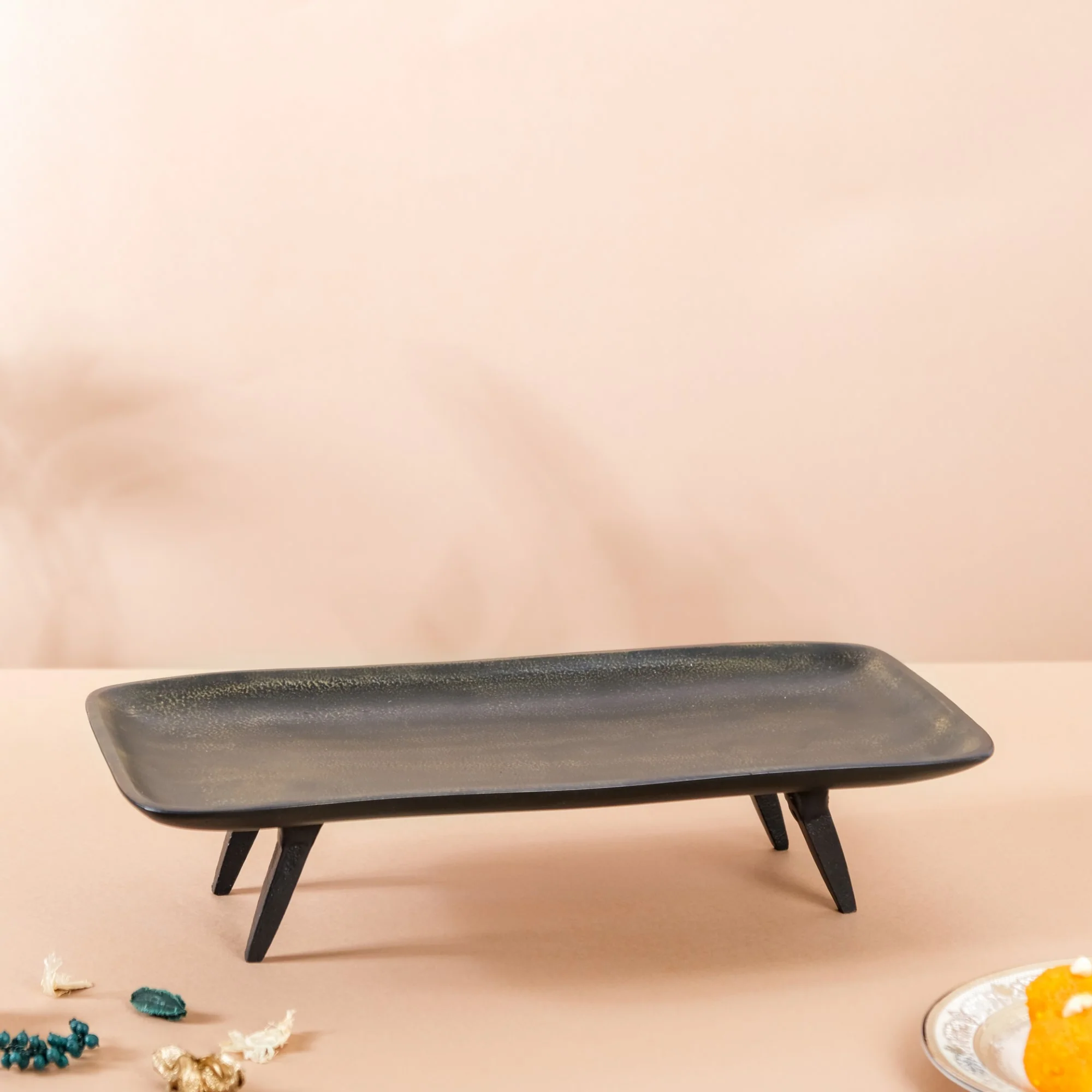 Tray With Stand Matte Black Gold 14x7 Inch - Image 7
