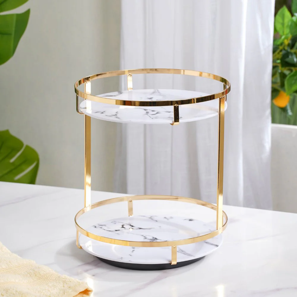 Two Tier Rotating Marble Storage Rack Gold - Image 9