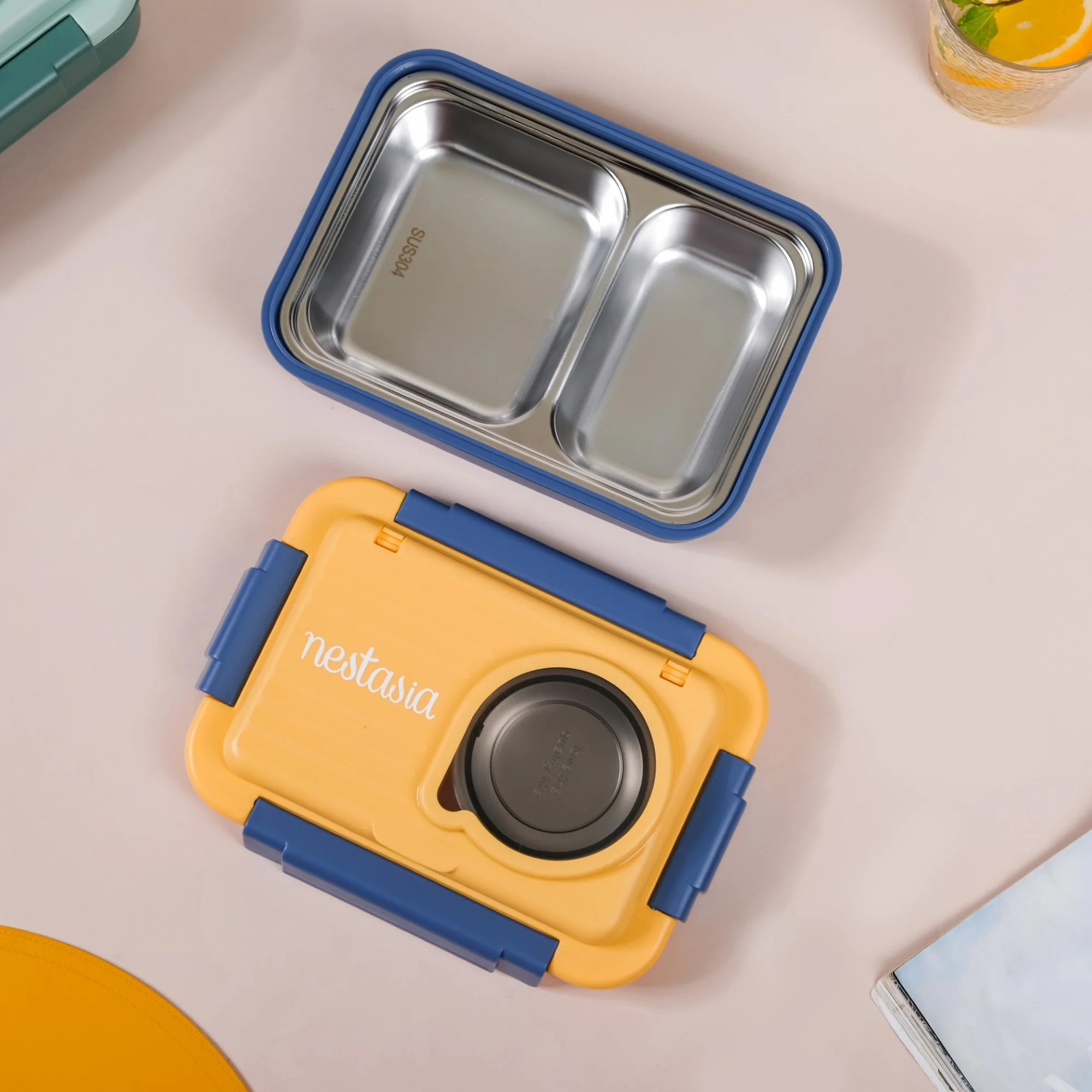 2 Grid Insulated Stainless Steel Bento Box Blue 800ml - Image 14