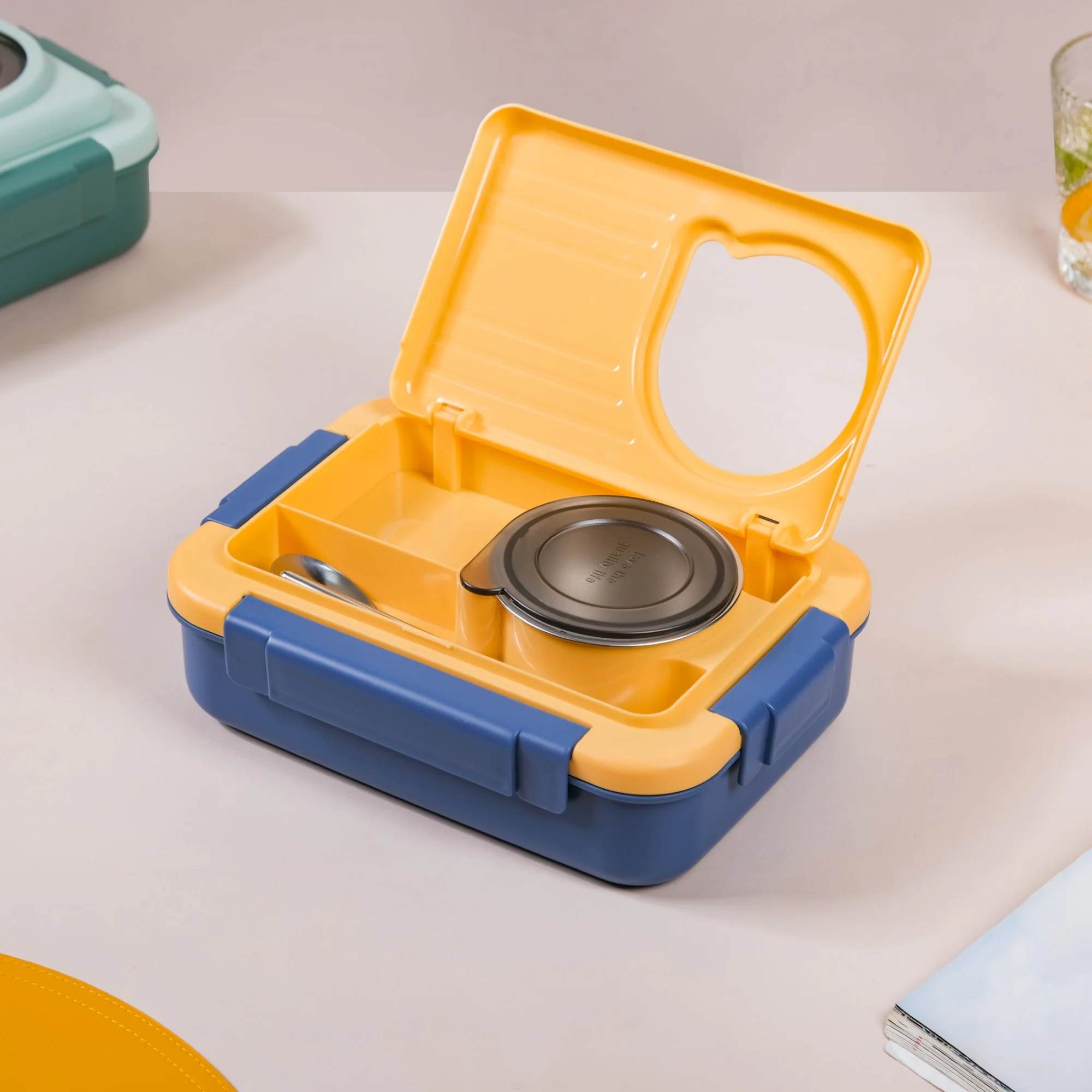 2 Grid Insulated Stainless Steel Bento Box Blue 800ml - Image 4