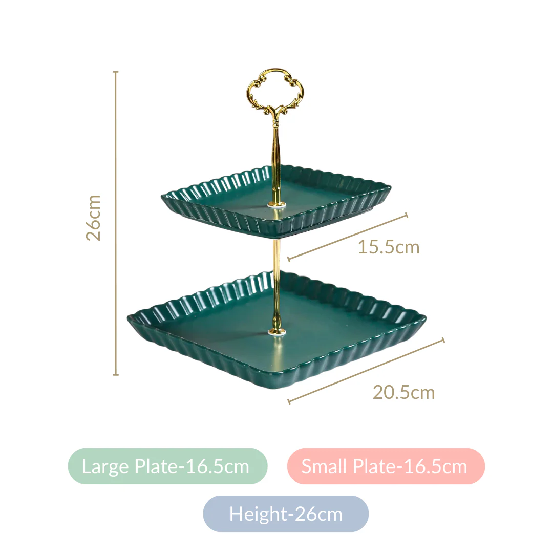 2-Tier Square Ceramic Snack Stand Green - Image 7