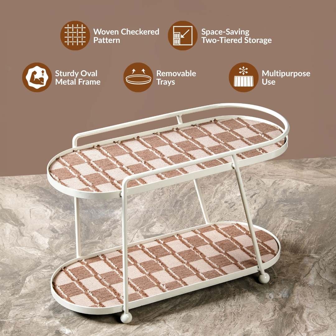 2 Tier Vanity Storage Display Tray White Brown - Image 2