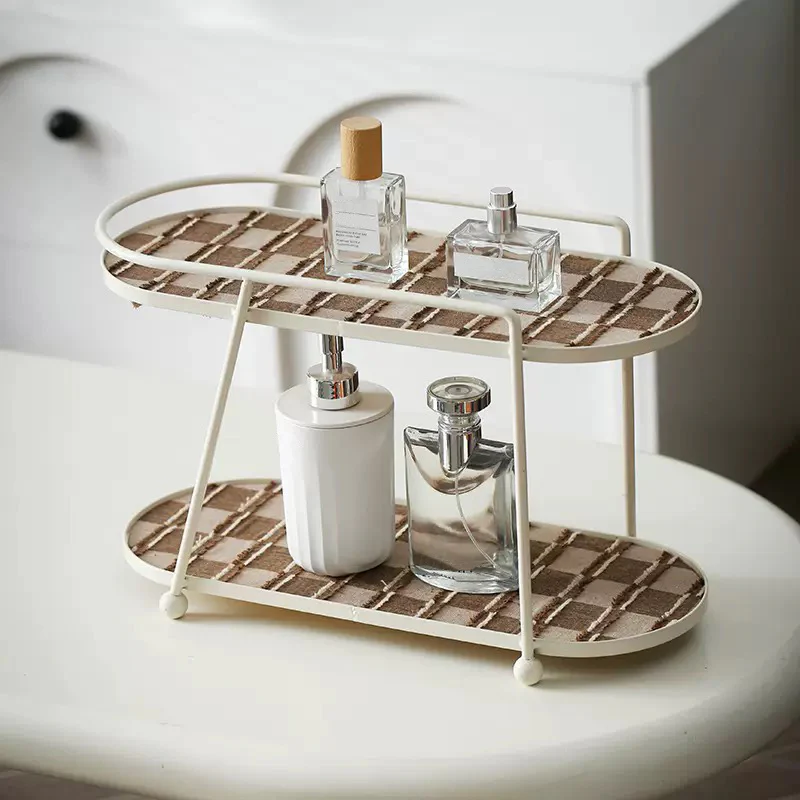 2 Tier Vanity Storage Display Tray White Brown - Image 9