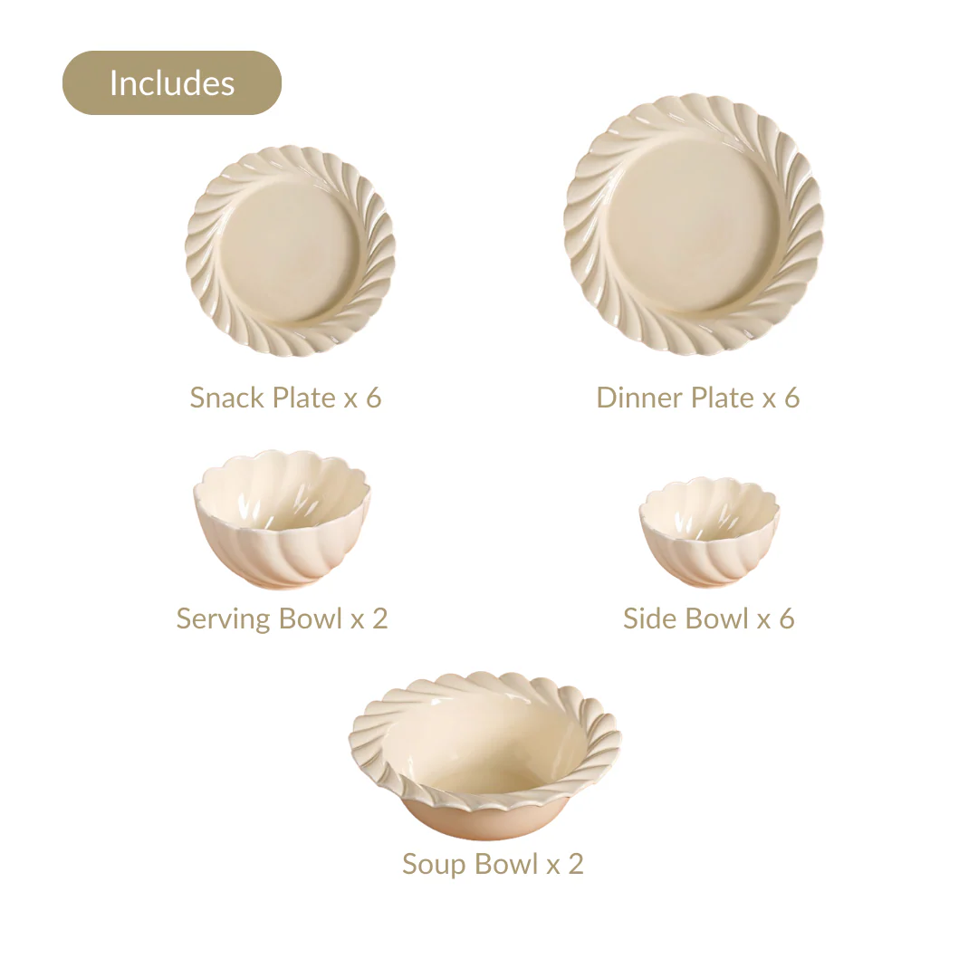 22 Piece Scallop Cream Luxury Dinner Set For 6 - Image 6