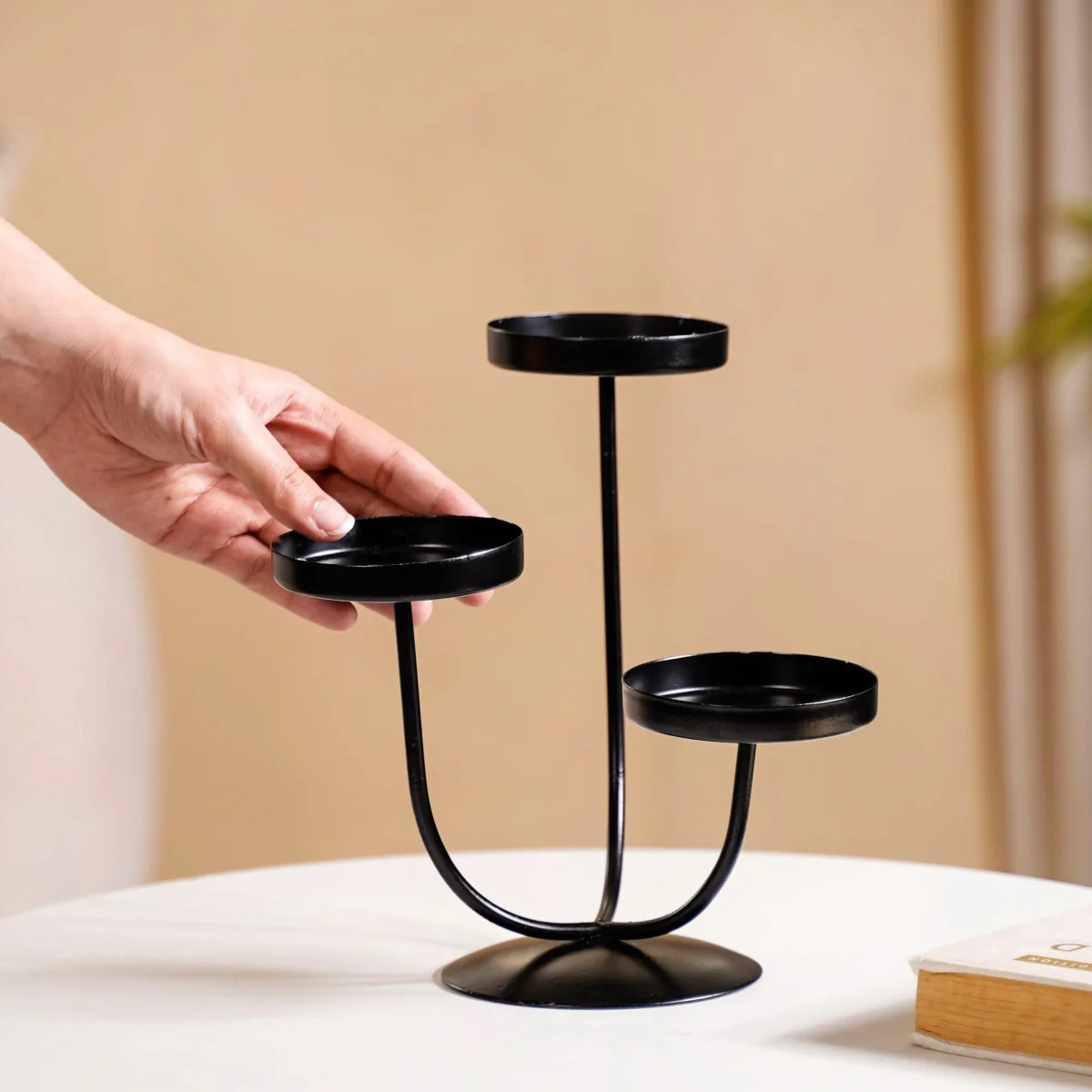 3 Arm Metal Candle Stand Black - Image 2