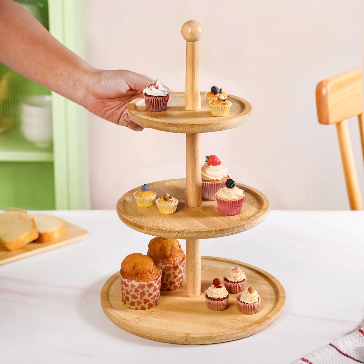 3 Tier Bamboo Cupcake Stand - Image 2