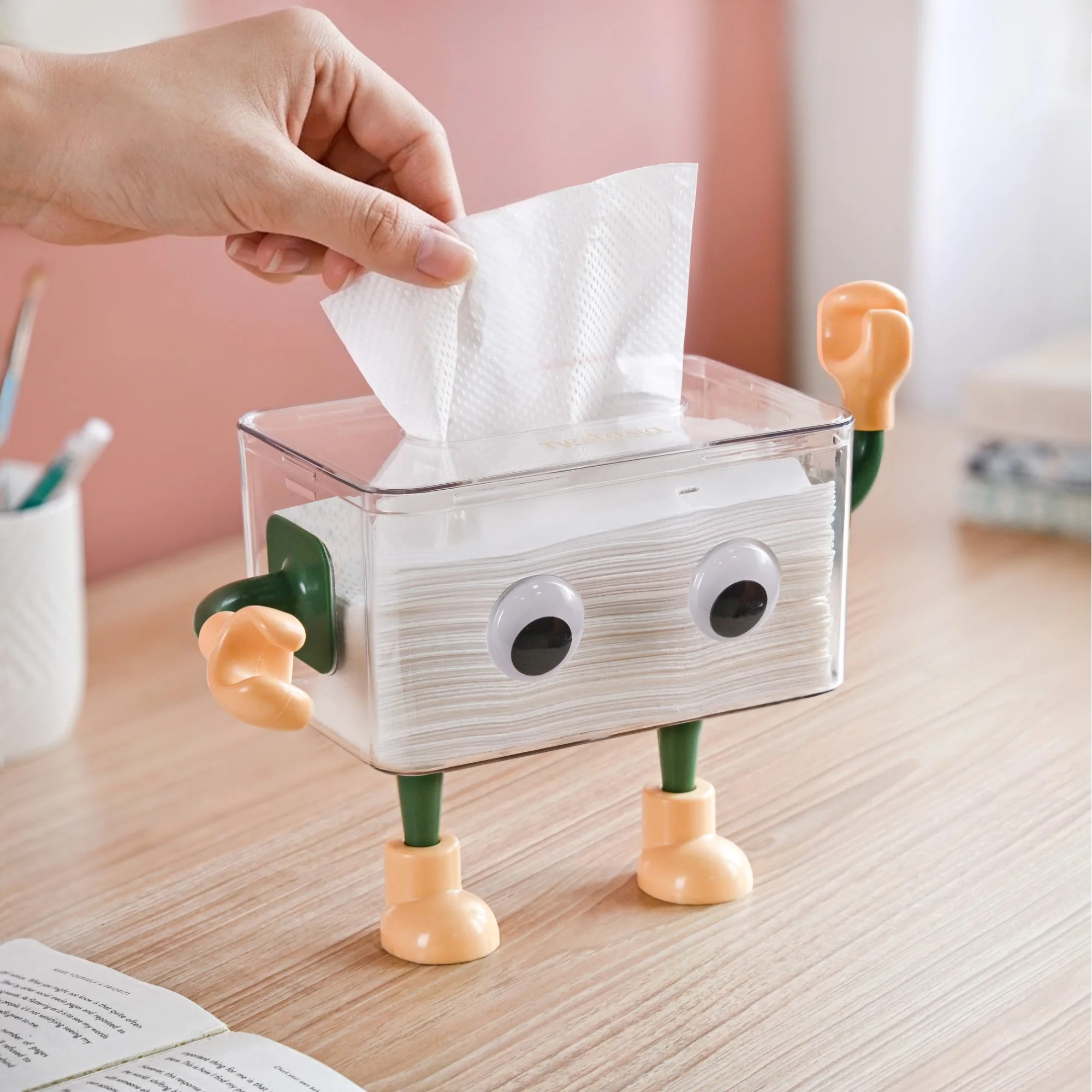 3D Cartoon Robot Tissue Box Green - Image 4