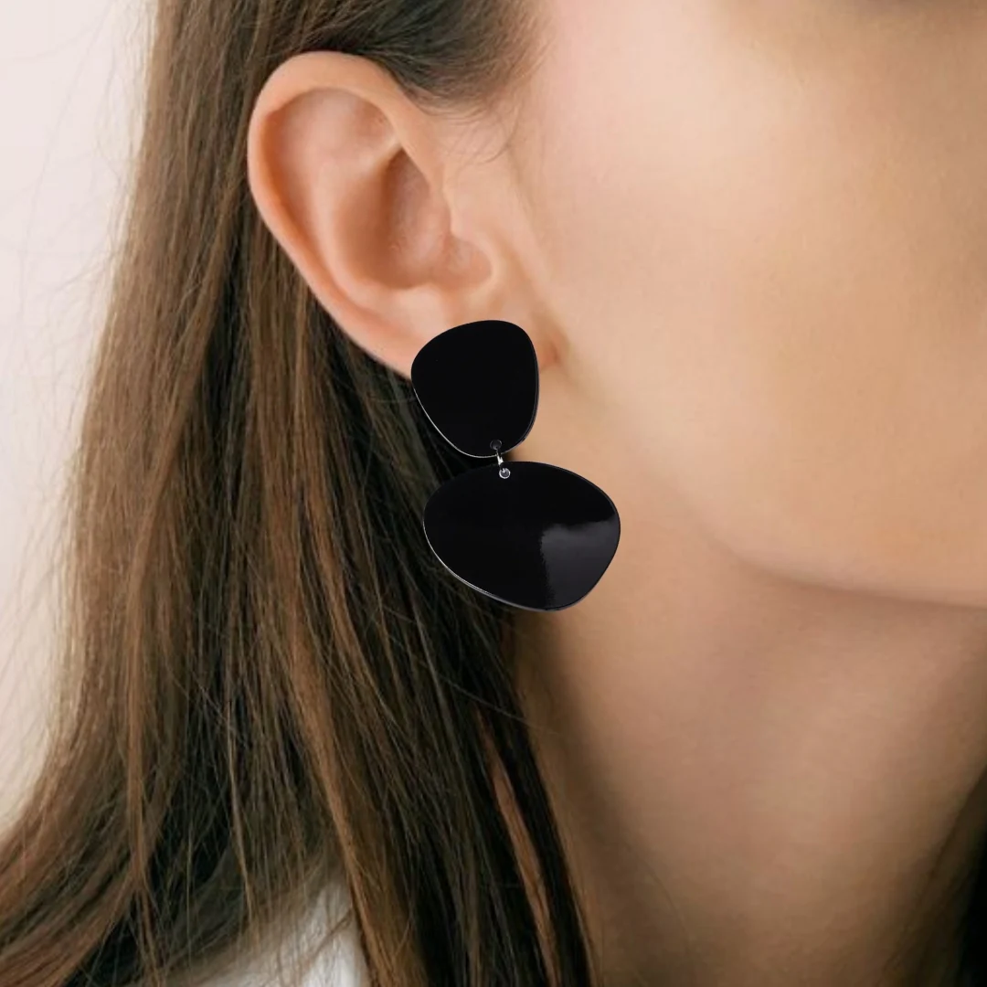 Abstract Black Dangler Earrings - Image 2