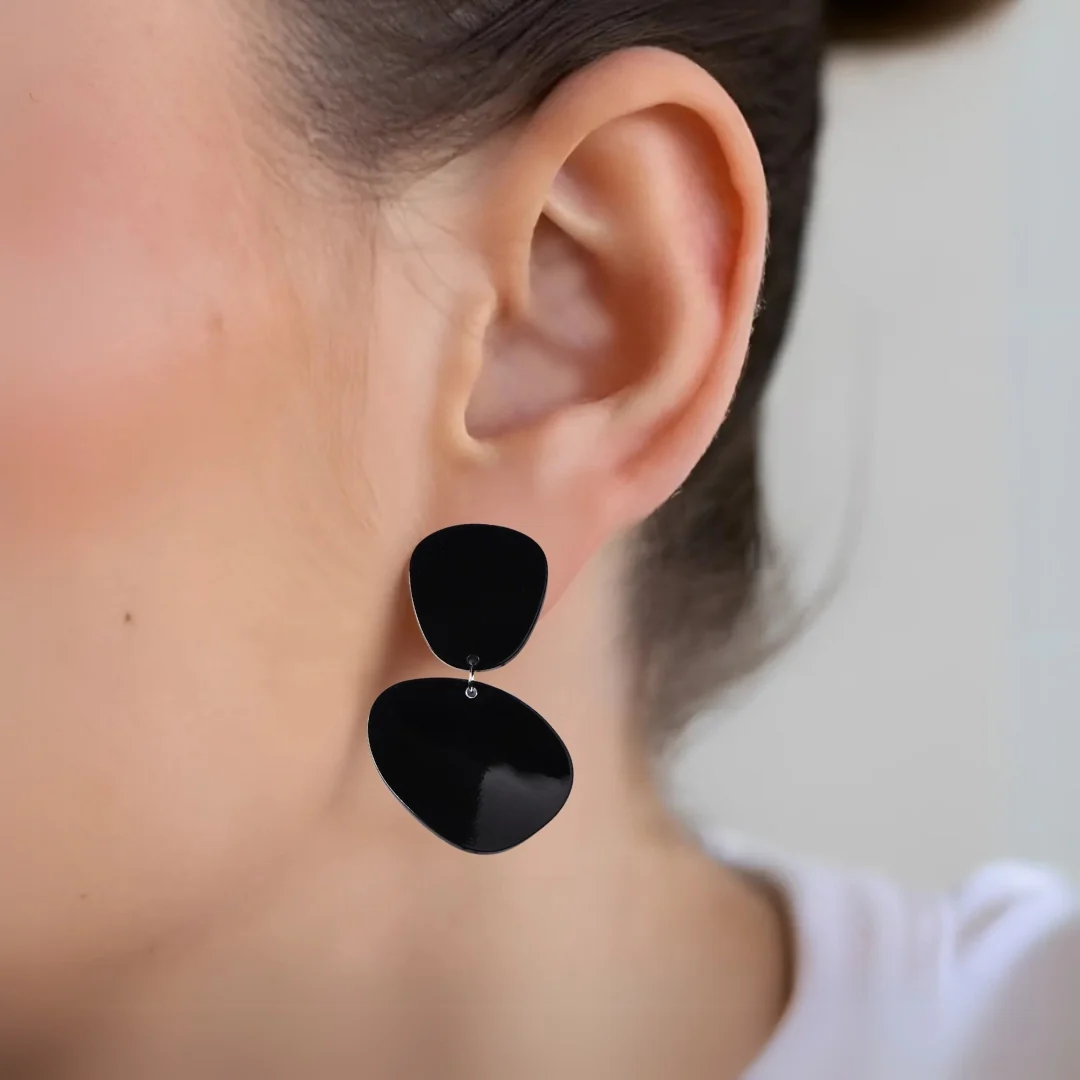 Abstract Black Dangler Earrings - Image 5