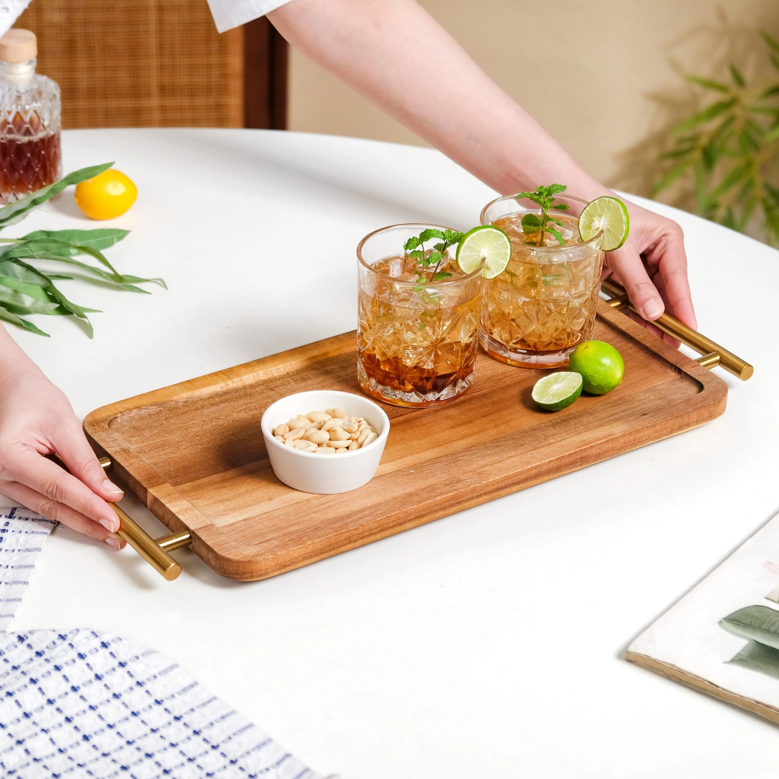 Acacia Wood Flat Serving Tray With Handles - Image 3