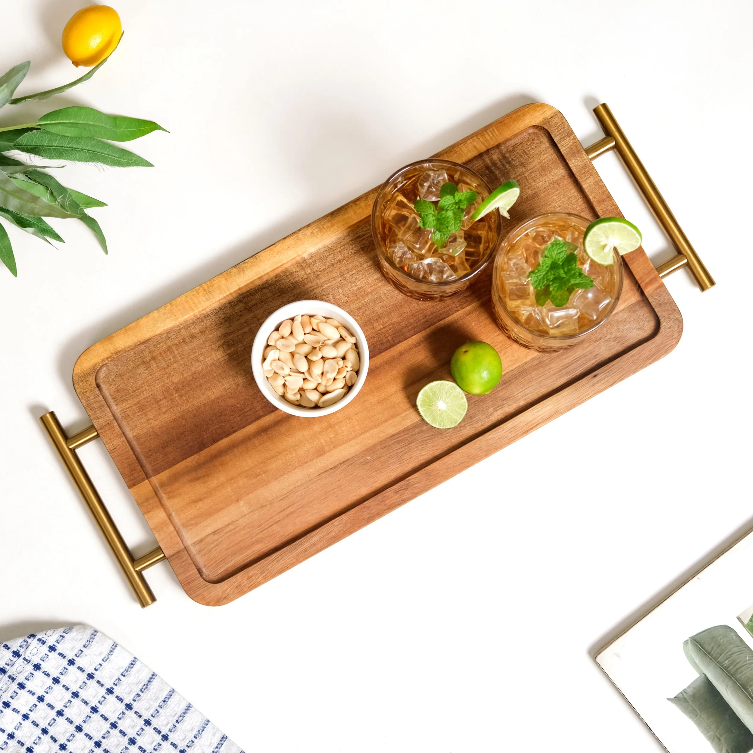 Acacia Wood Flat Serving Tray With Handles - Image 6