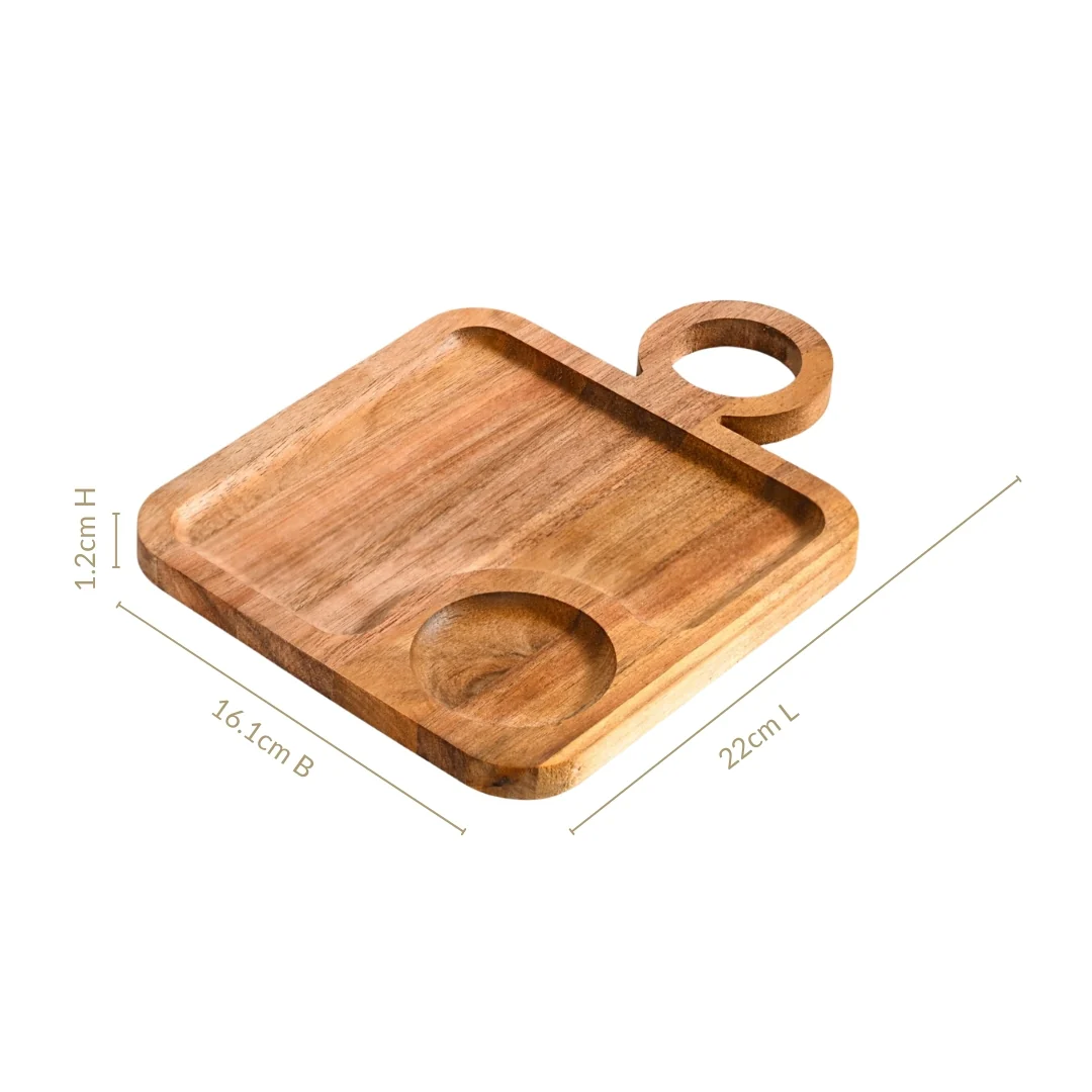 Acacia Wood Square Snack Tray Set Of 2 8 inch - Image 4