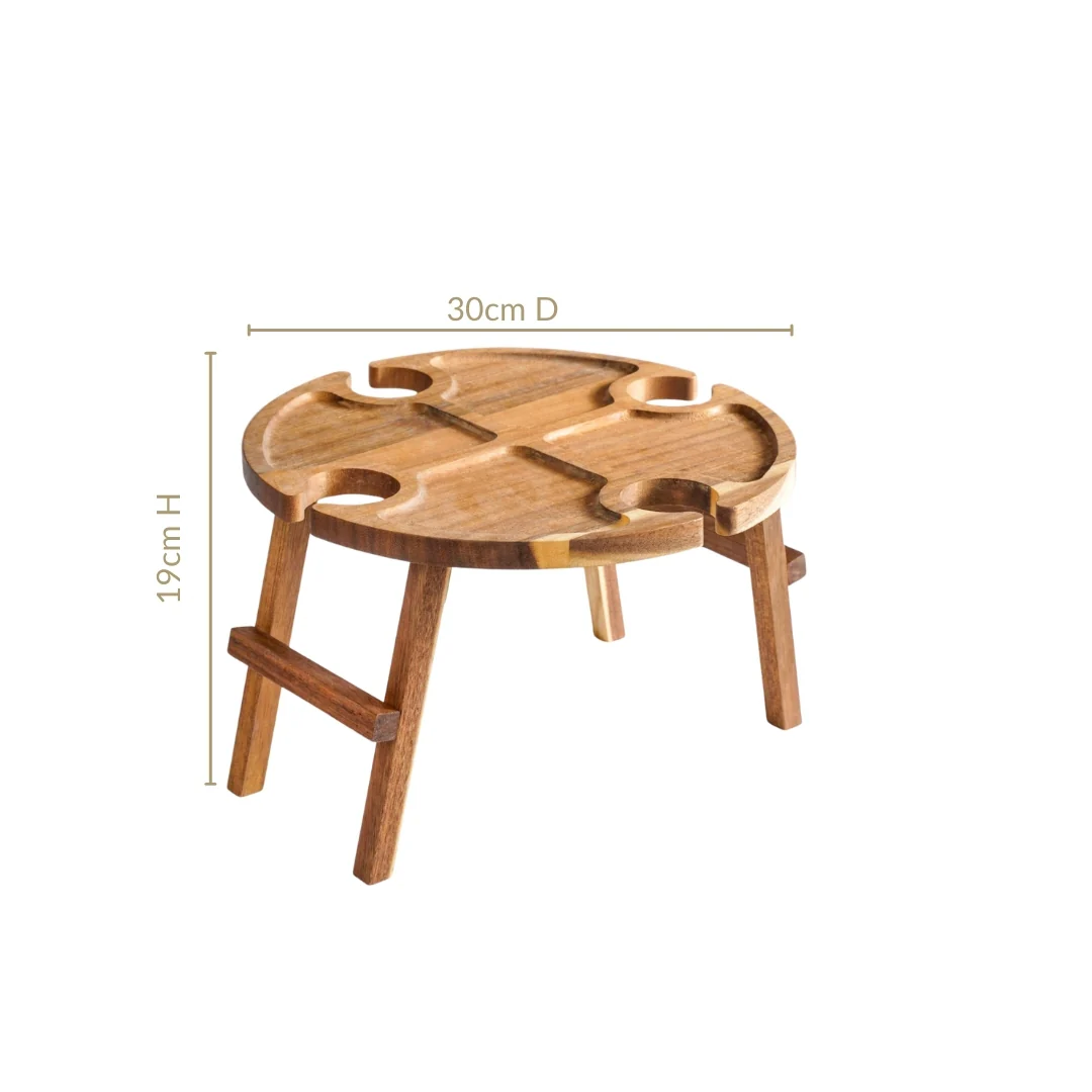 Acacia Wood Wine And Cheese Serving Tray Table - Image 4