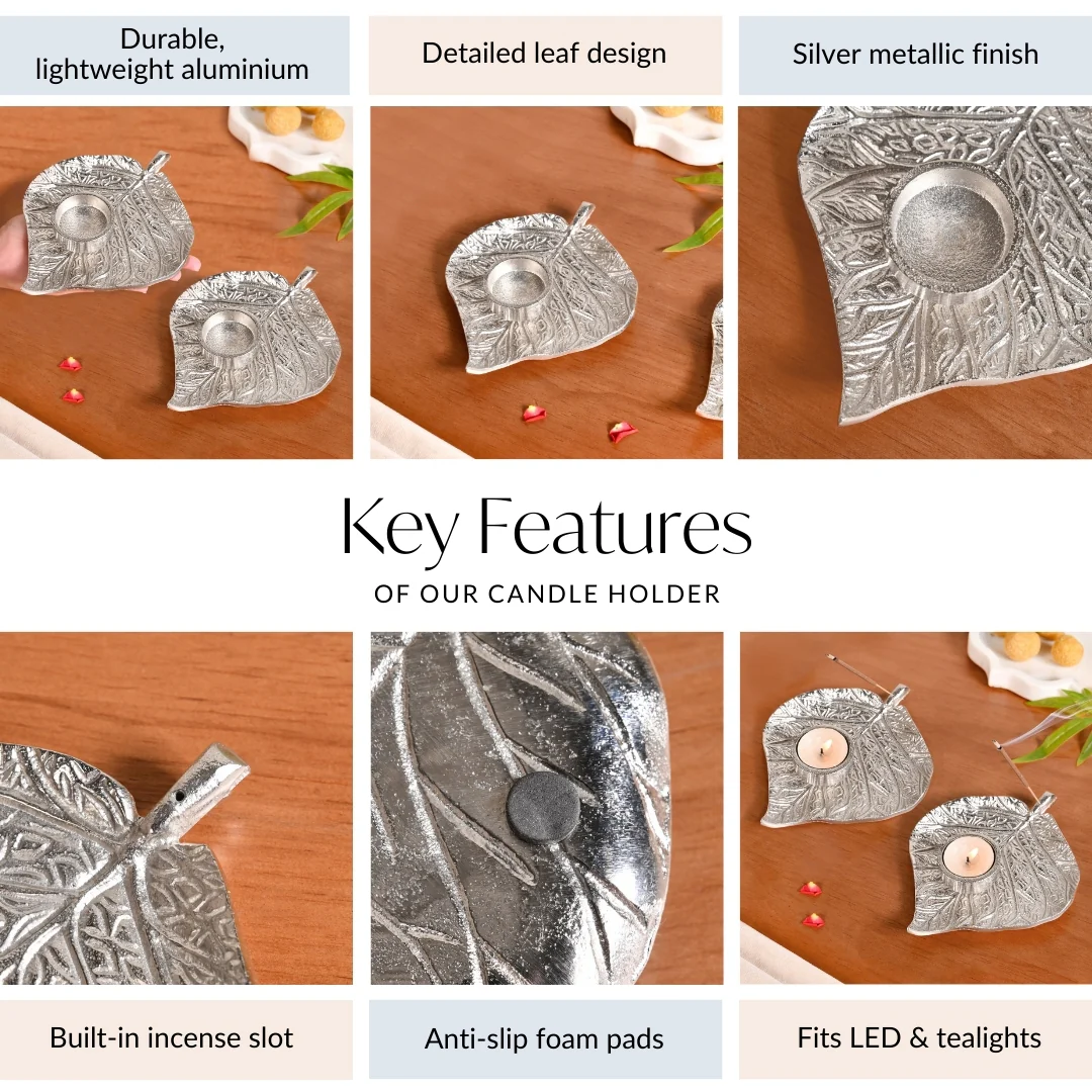Aesthetic Leaf Tealight And Agarbatti Holder Set Of 2 In Festive Gift Box - Image 6