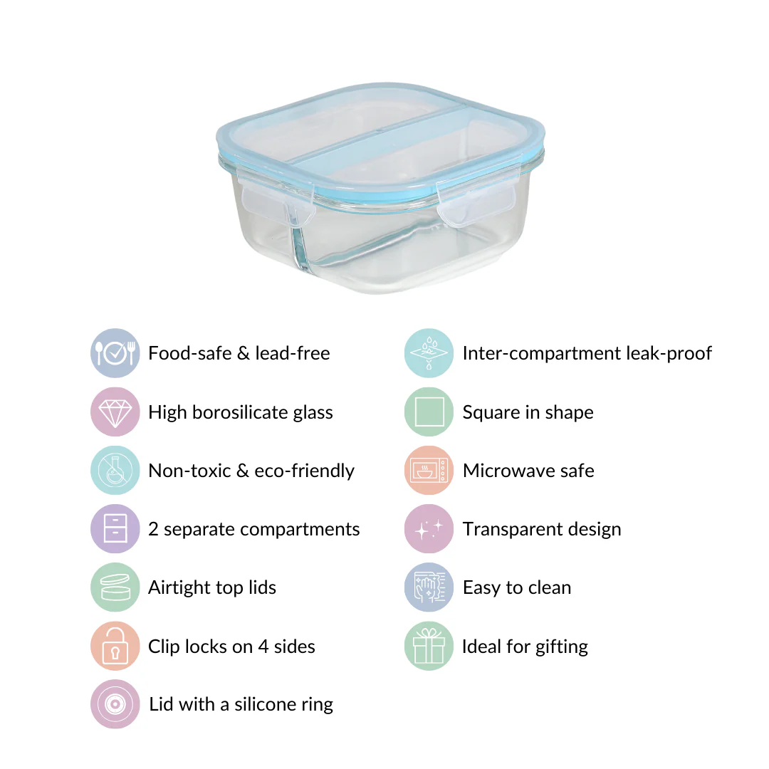 Airtight Two Section Sealed Glass Lunch Box 750ml - Image 6