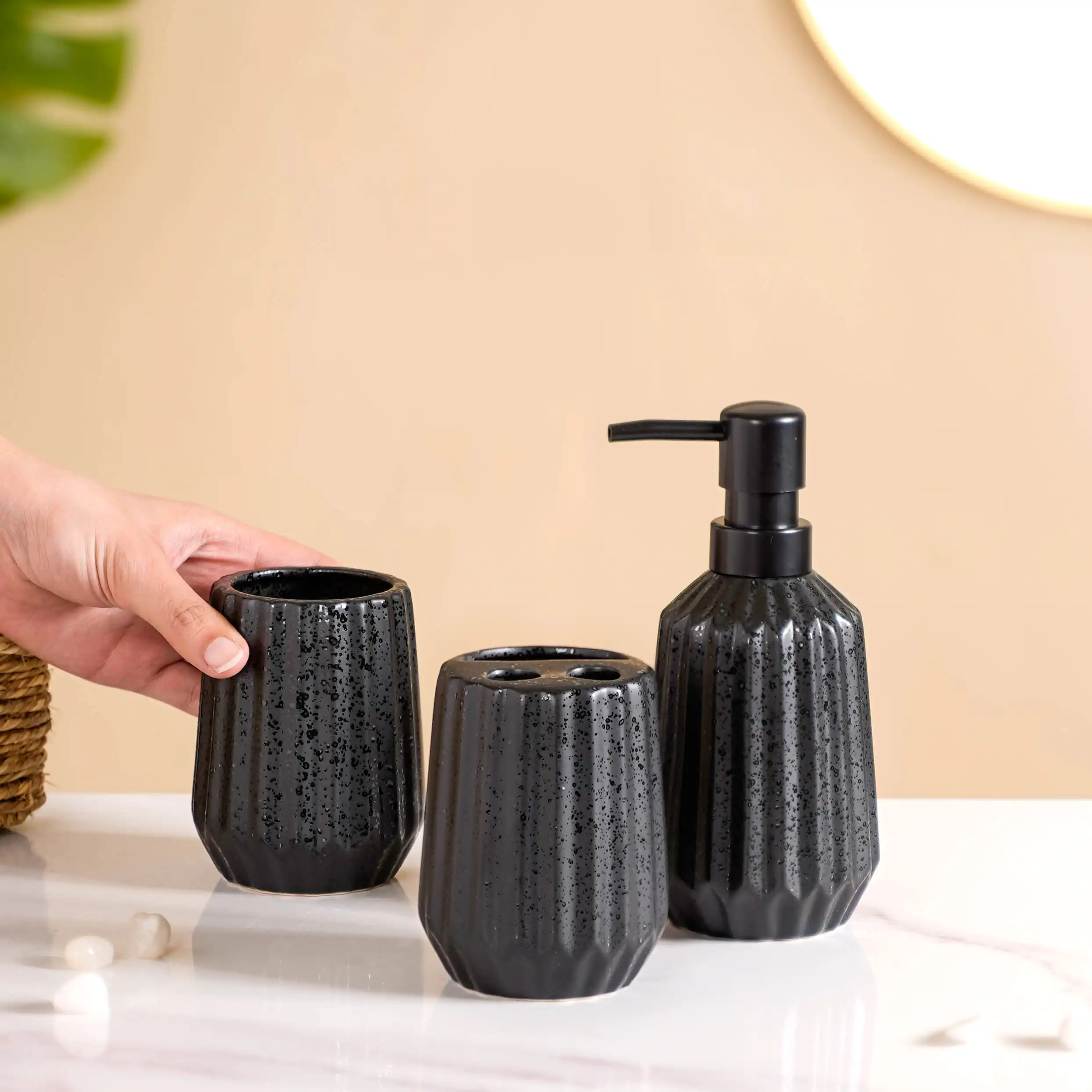 All Black Ceramic Bathroom Set Of 3 - Image 2