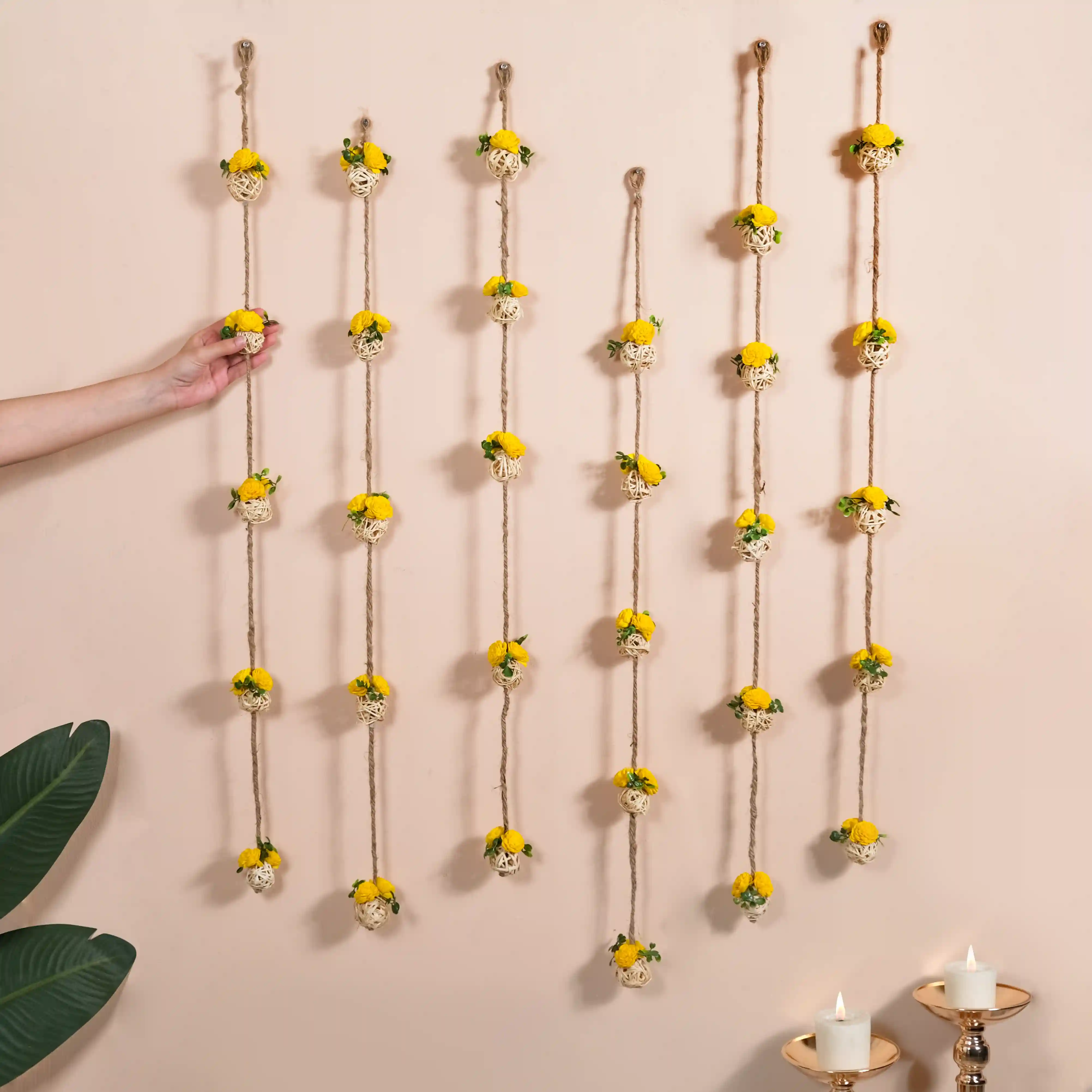 All Natural Decorative Flower Wall Hanging Set Of 6 - Image 4