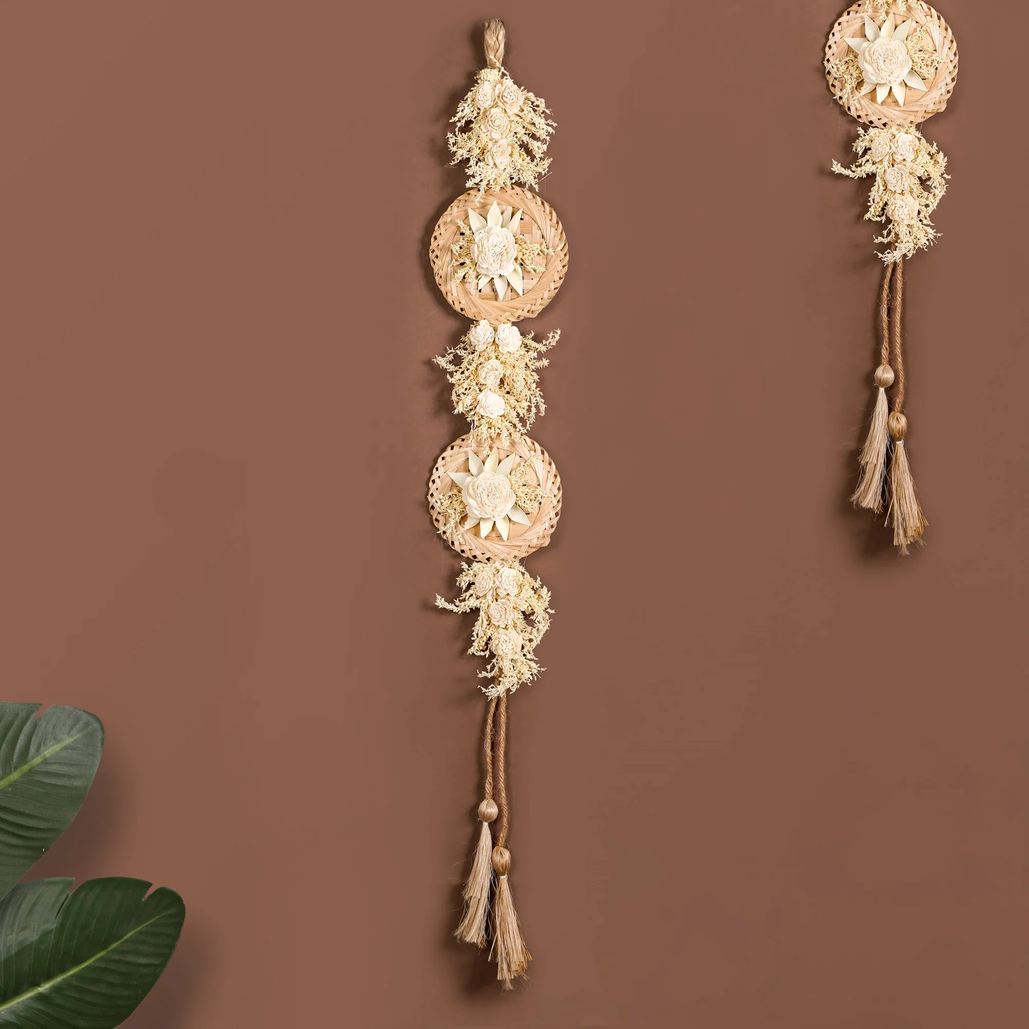 All Natural Wall Hanging With Sola Flowers And Dried Grass Set Of 2 - Image 7