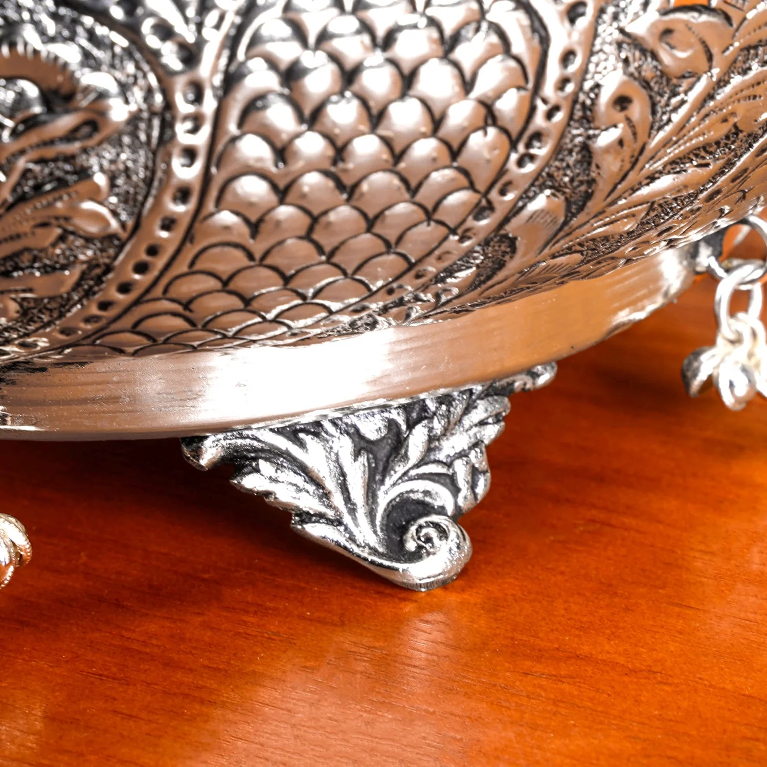 Antique Pure Brass Urli With Silver Polish For Temple 23cm - Image 7