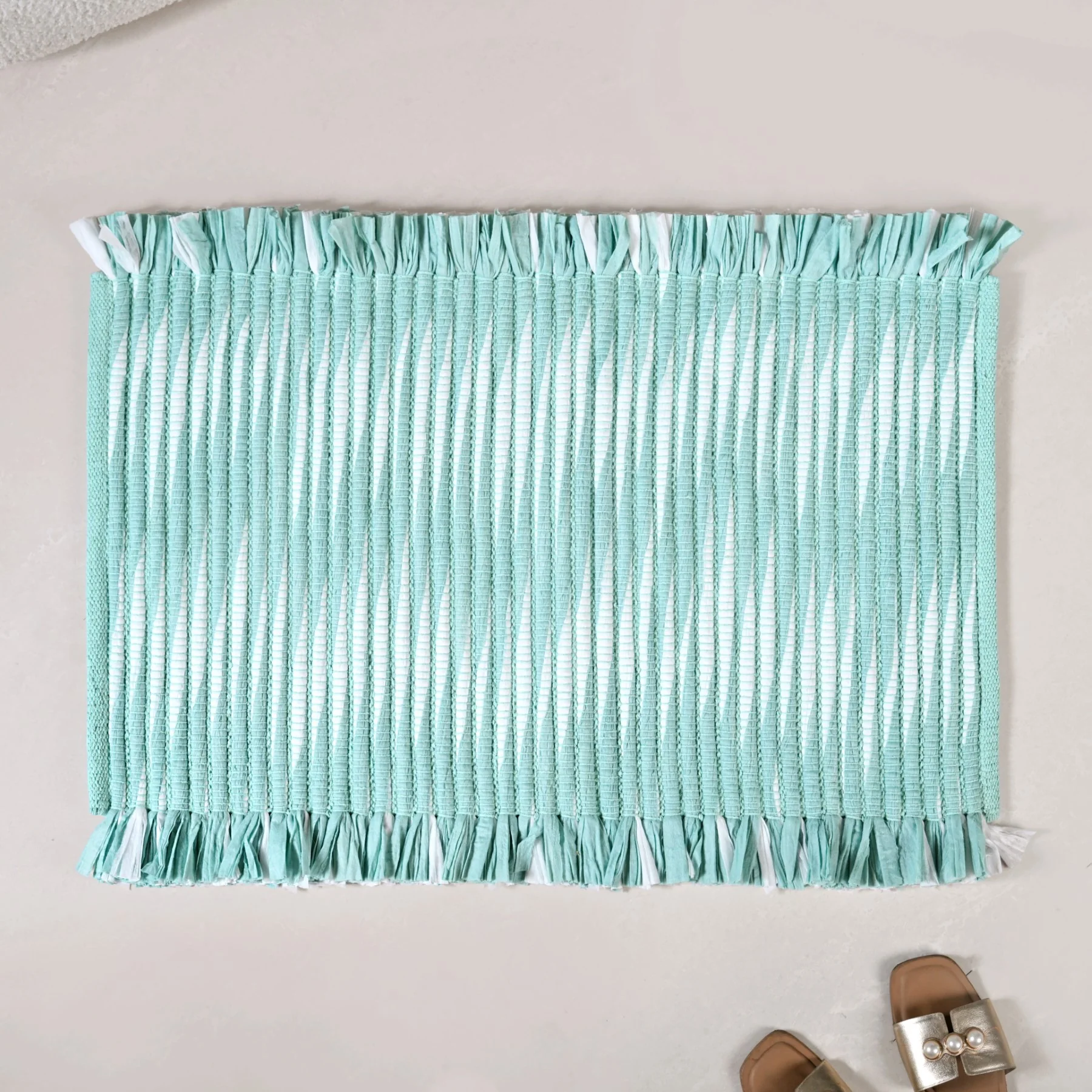 Aqua Chevron Rope Cotton Floor Mat 85x62cm - Image 8