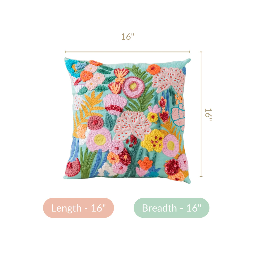 Aqua Embroidered Cushion Cover Multicolour 16x16 Inch - Image 5