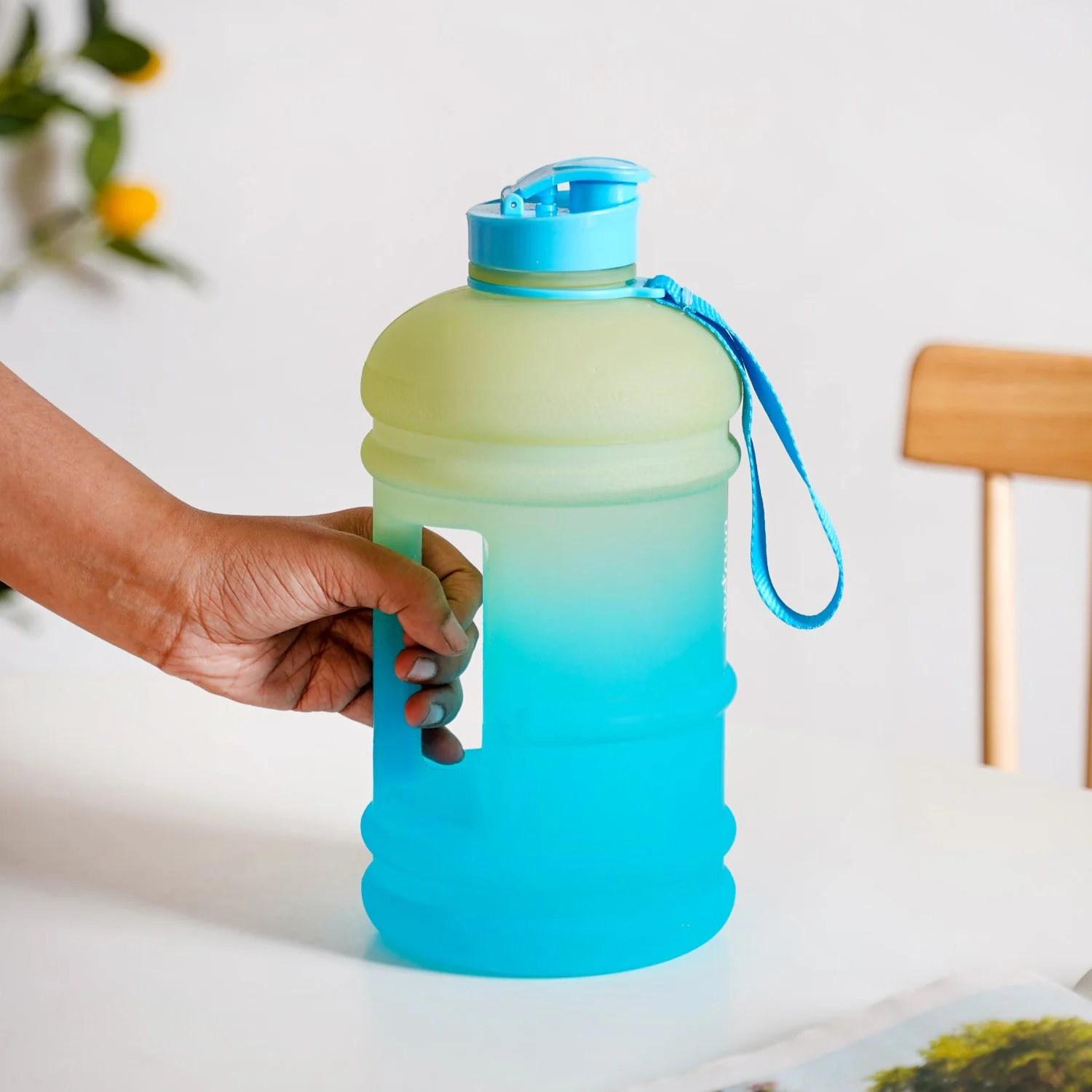AquaBurst Water Bottle With Capacity Markers Ombre Green Blue 2200ml - Image 3