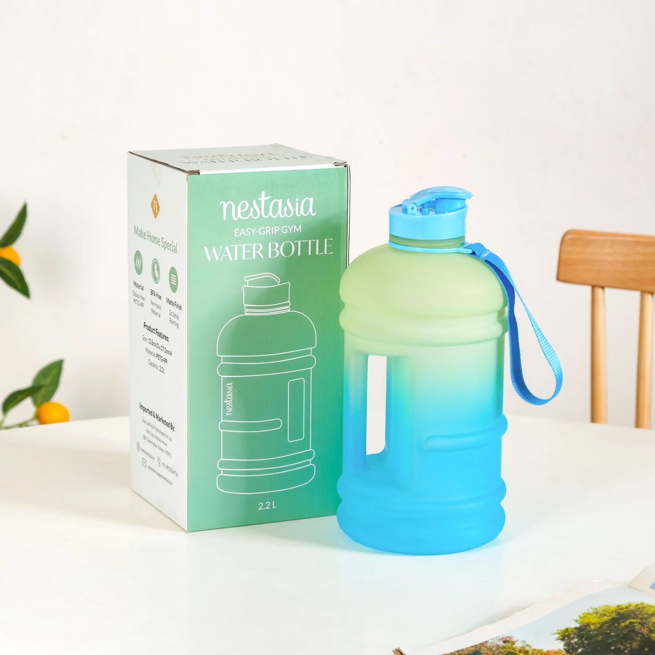 AquaBurst Water Bottle With Capacity Markers Ombre Green Blue 2200ml - Image 4
