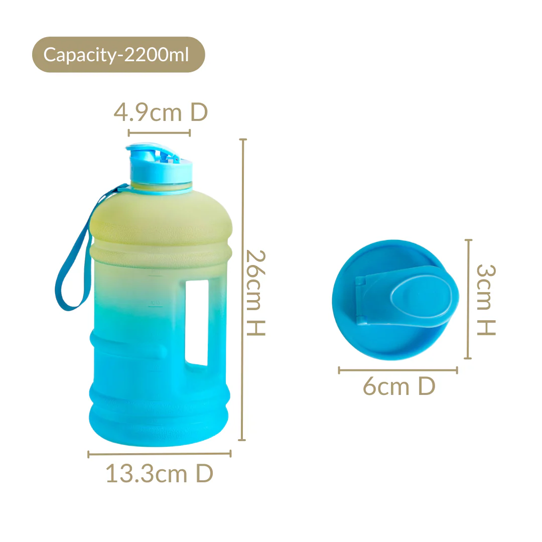 AquaBurst Water Bottle With Capacity Markers Ombre Green Blue 2200ml - Image 5