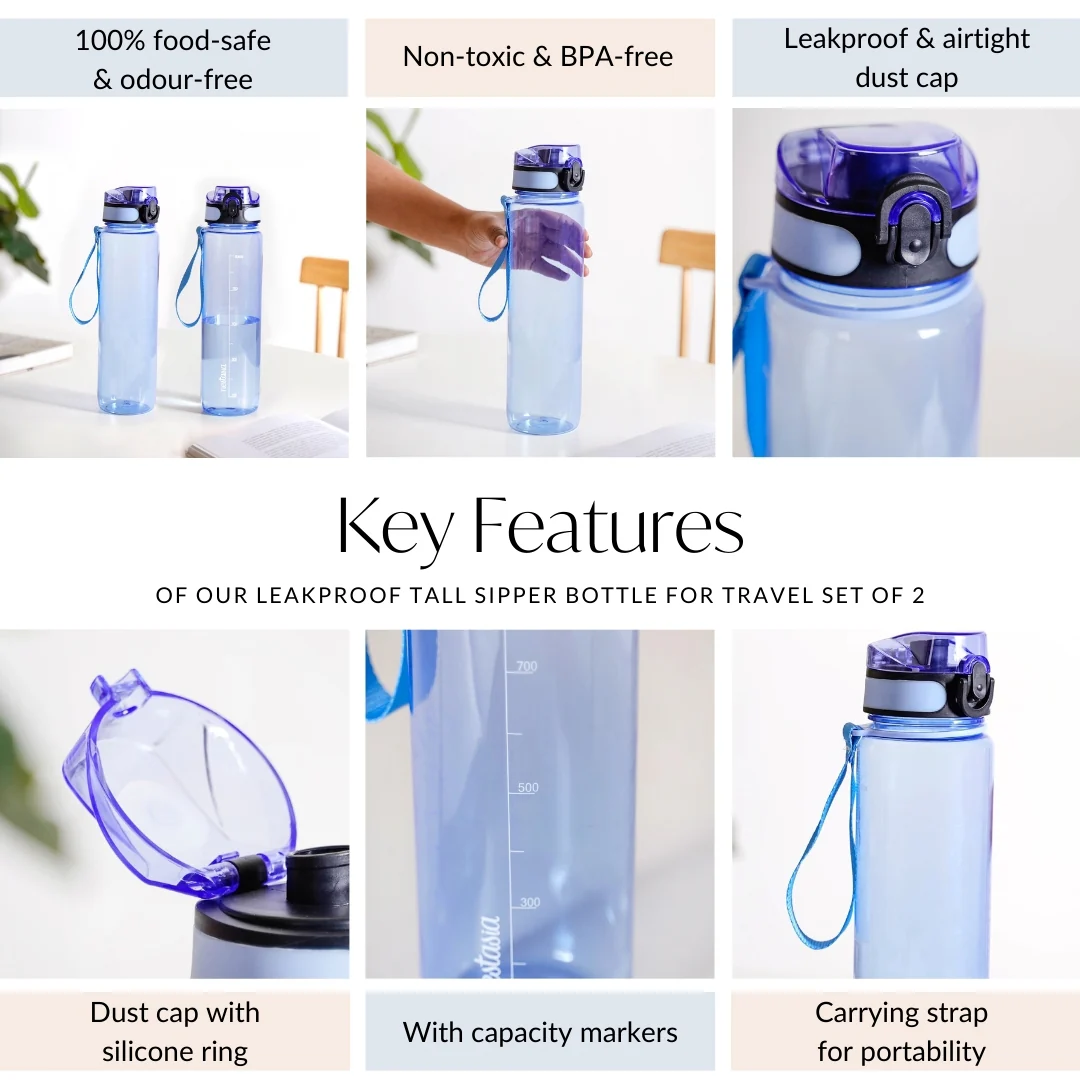 Aqualite Tall Sipper Water Bottle Set Of 2 Blue Jay 1000ml - Image 6