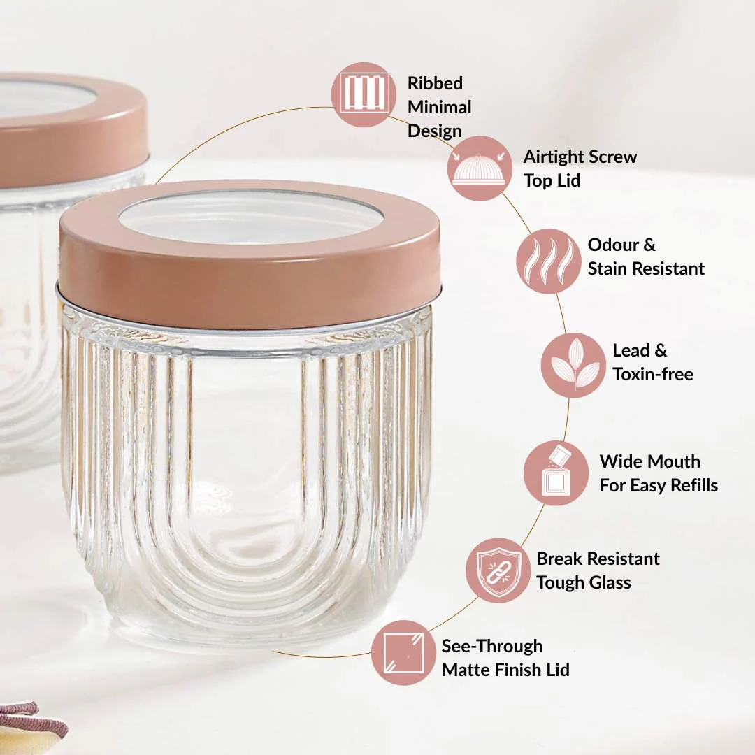 Arch Jar With See Through Lid Set Of 4 Mocha Brown 800ml - Image 2