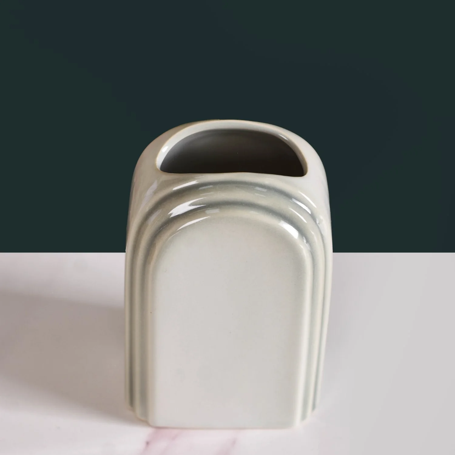 Art Deco Ceramic Bathroom Set Of 3 With Tray Grey - Image 10