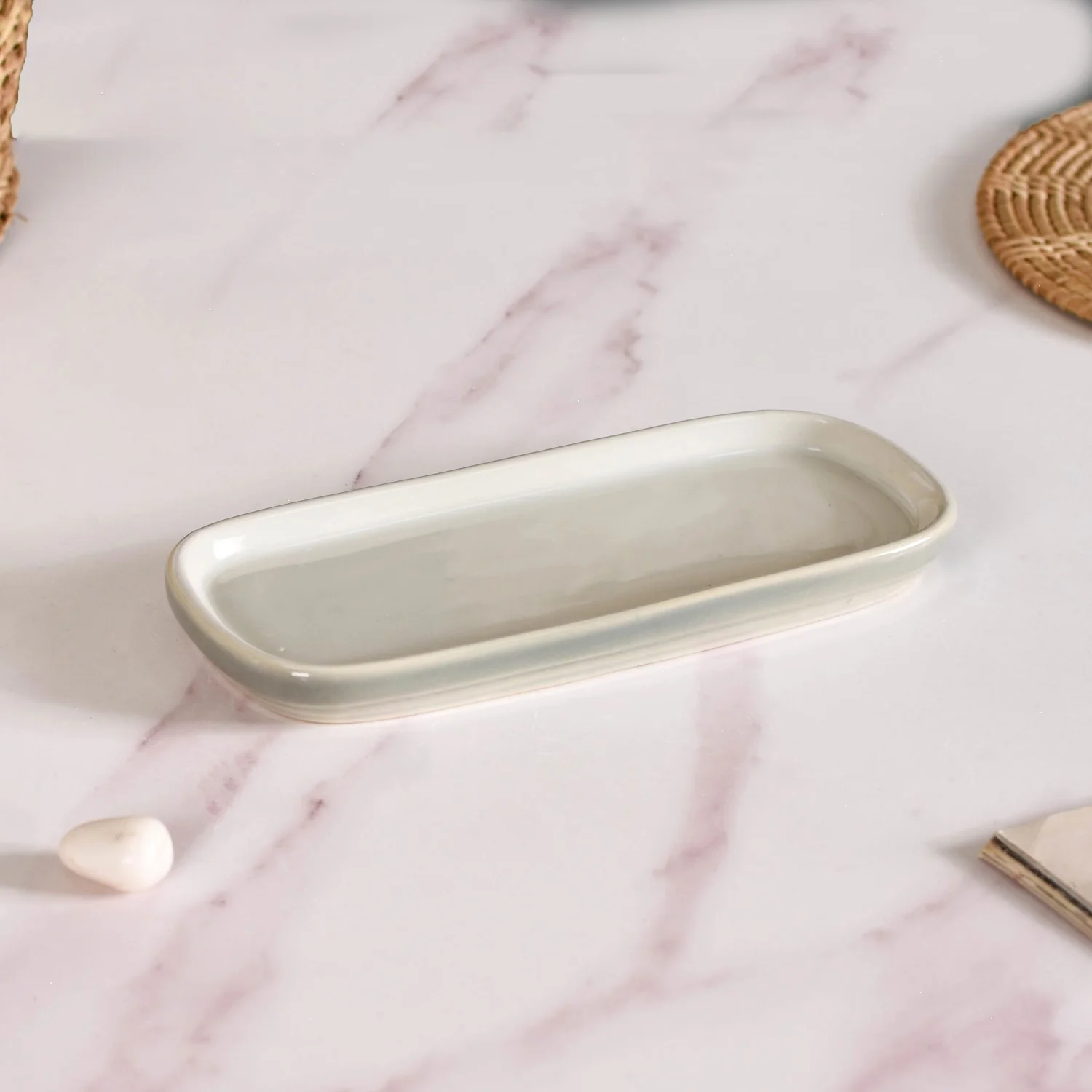 Art Deco Ceramic Bathroom Set Of 3 With Tray Grey - Image 8