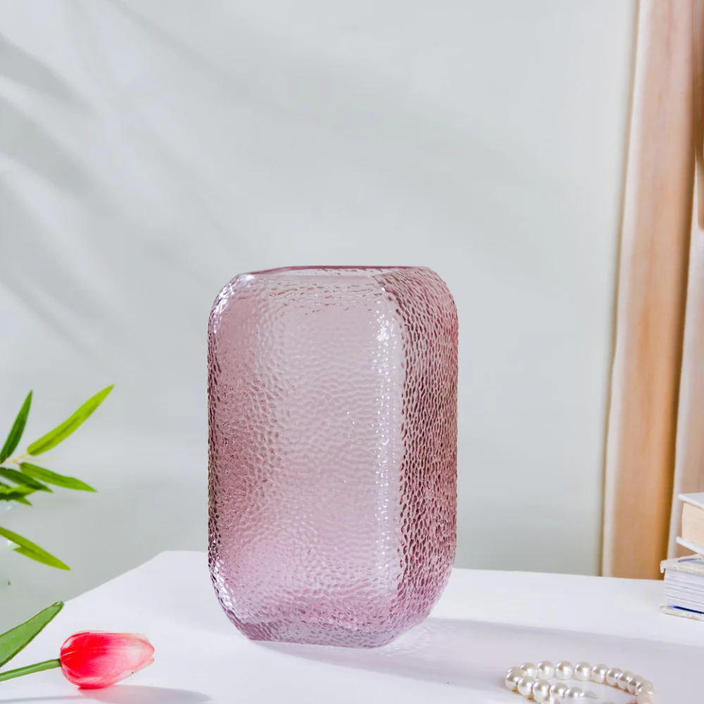Art Deco Pebble Patterned Glass Vase Purple 7.5 Inch - Image 3