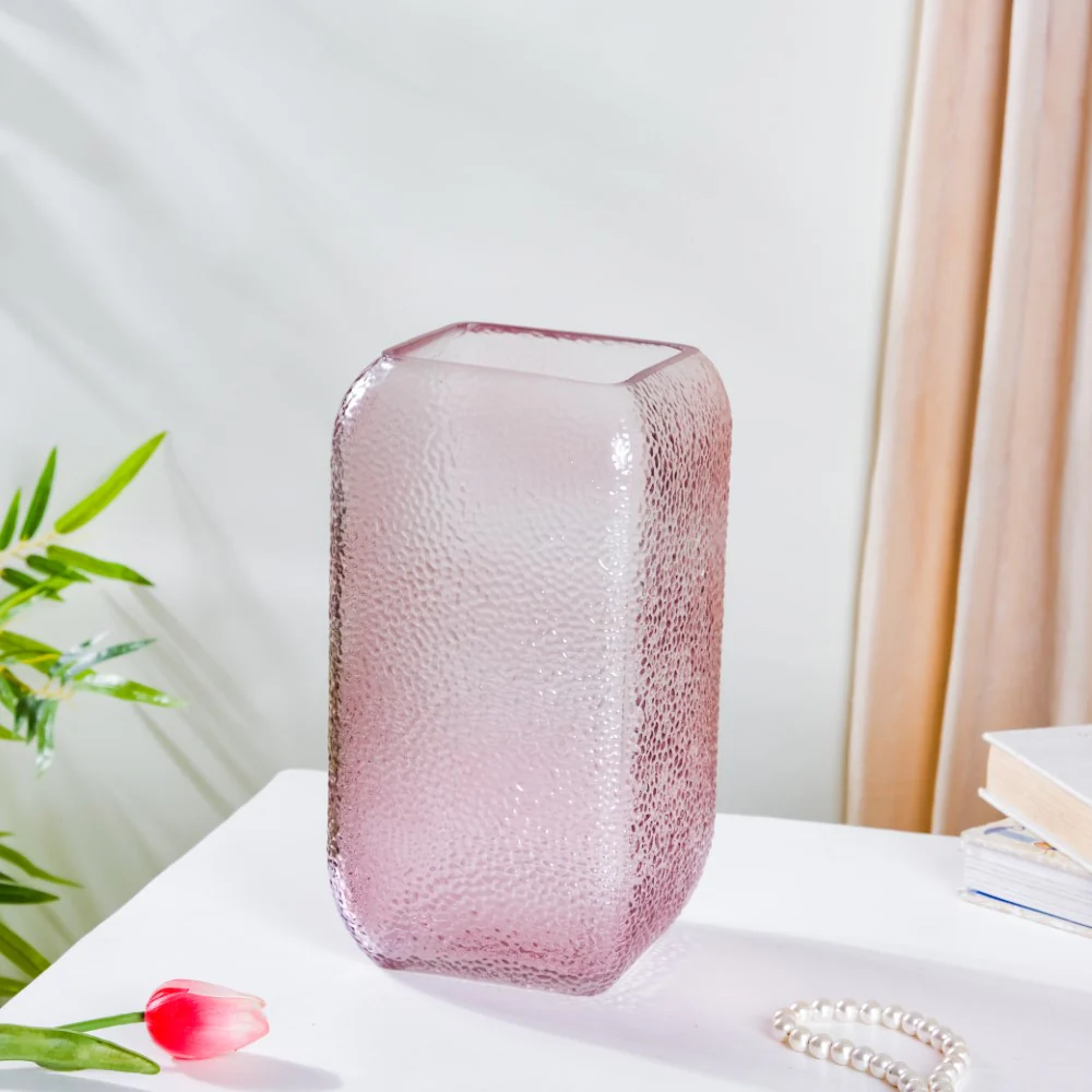 Art Deco Pebble Patterned Glass Vase Purple 9.5 Inch - Image 5