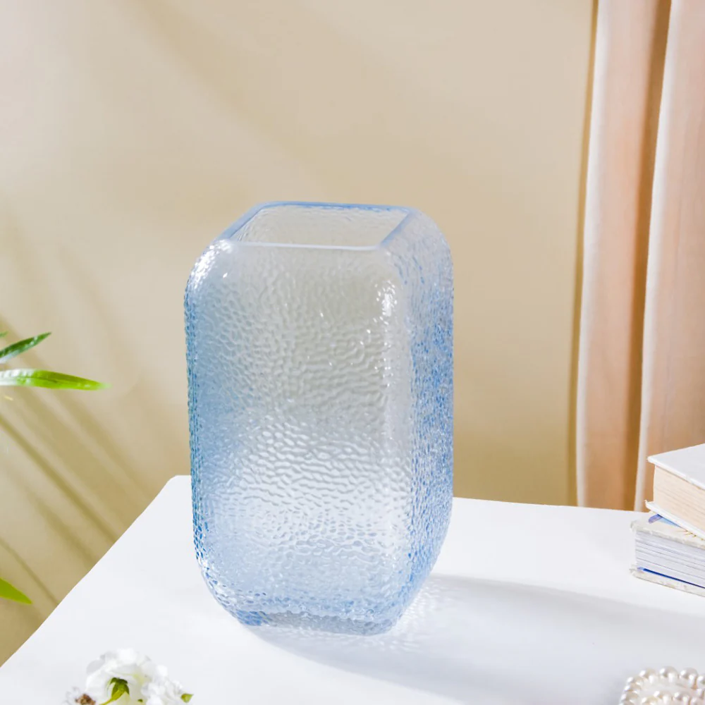 Art Deco Pebble Texture Glass Vase Blue 7.5 Inch - Image 6