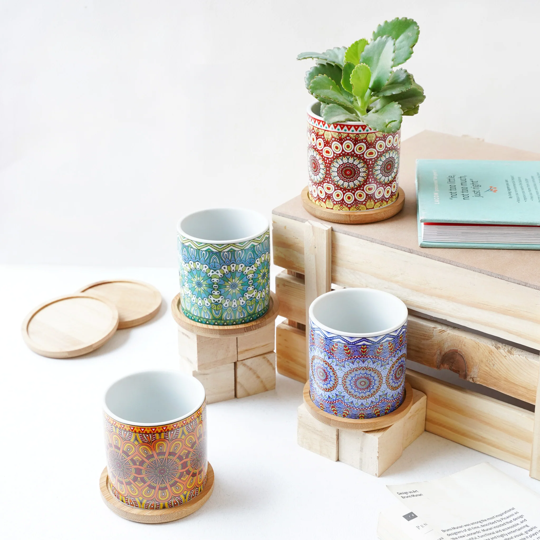 Artful Garden Ceramic Planter With Coaster Set Of 4 - Image 3