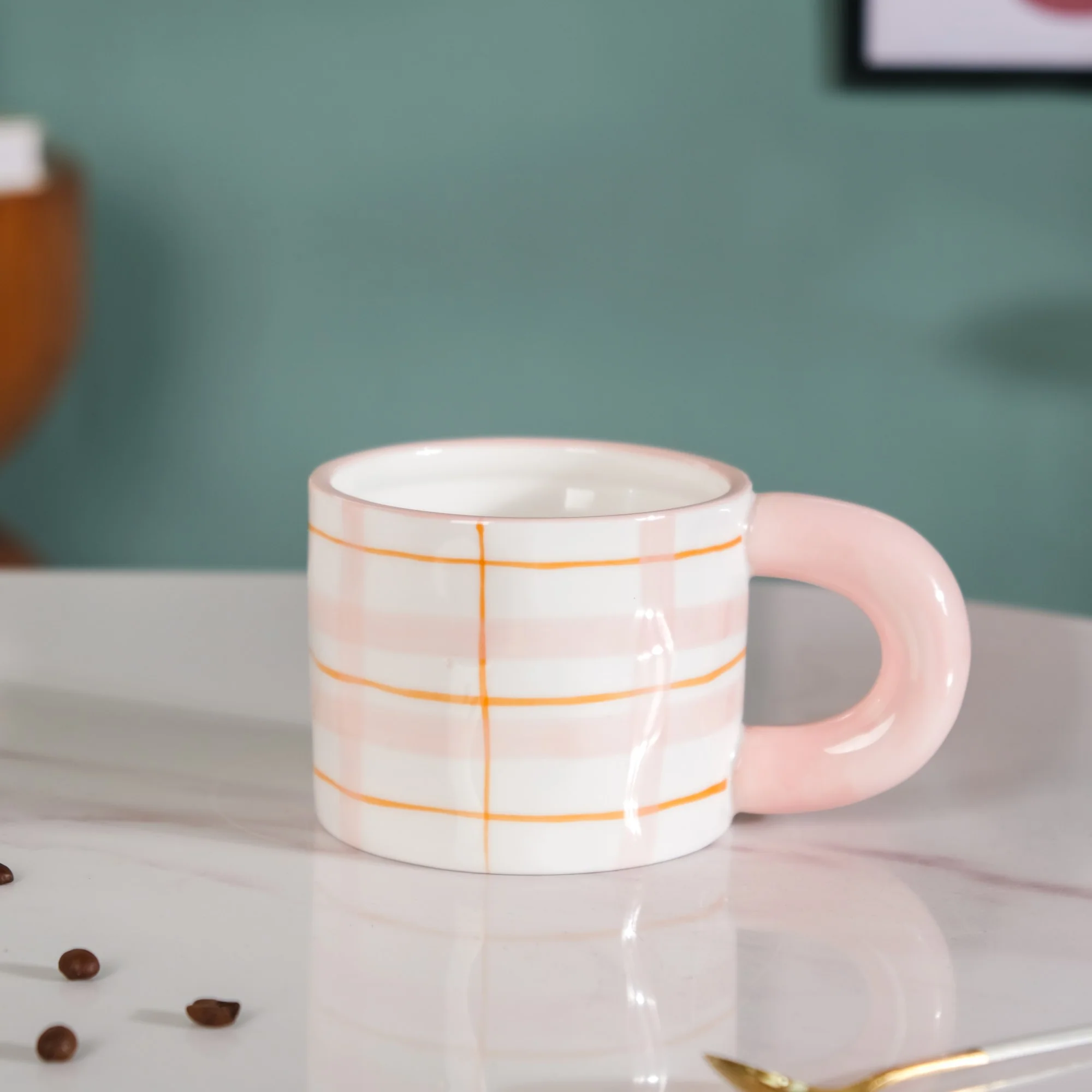 Artsy Ceramic Cup For Coffee Pink Set of 2 330ml - Image 3